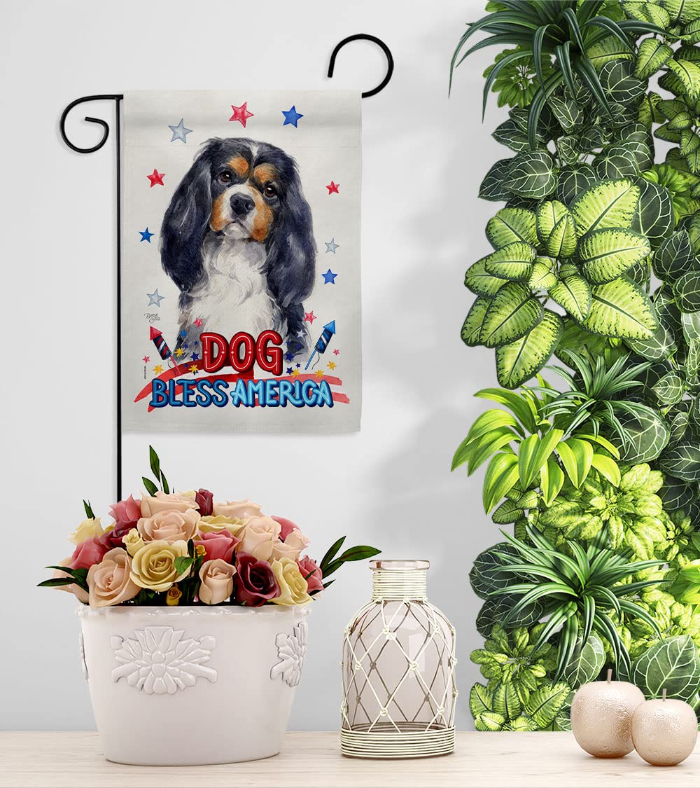 Patriotic Cavalier Spaniel Garden Flag Set - Double-Sided Dog Yard Decor for Outdoor & Home Use