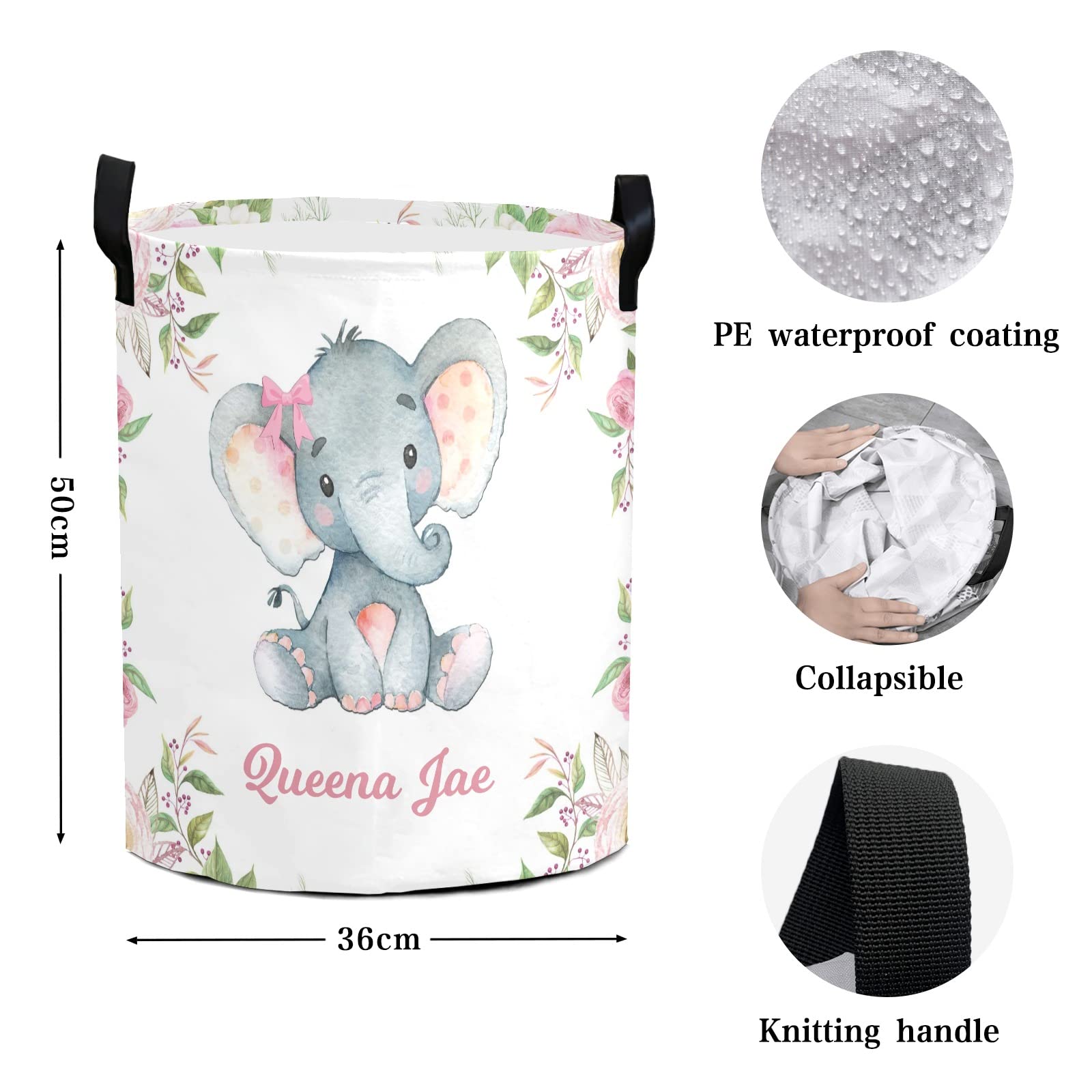 Pink Roses Elephant Storage Bin - Waterproof Oxford Fabric Laundry Hamper, Toy Organizer & Gift Basket for Bedroom, Nursery, Closet - Perfect for Baby Clothes, Toys & Home Decor Organization