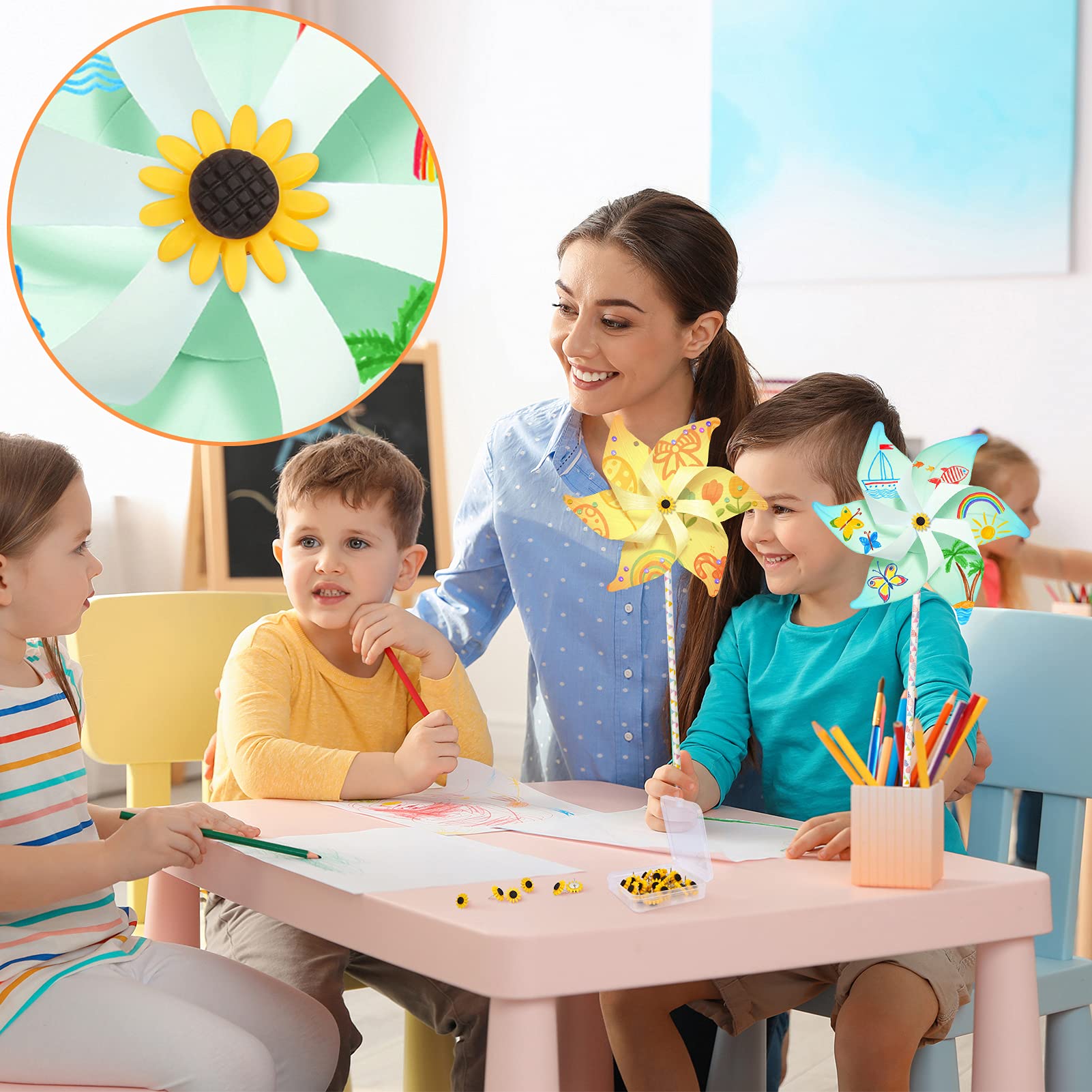 Decorative Sunflower Push Pins - 20pcs for Bulletin Boards & Office Decor