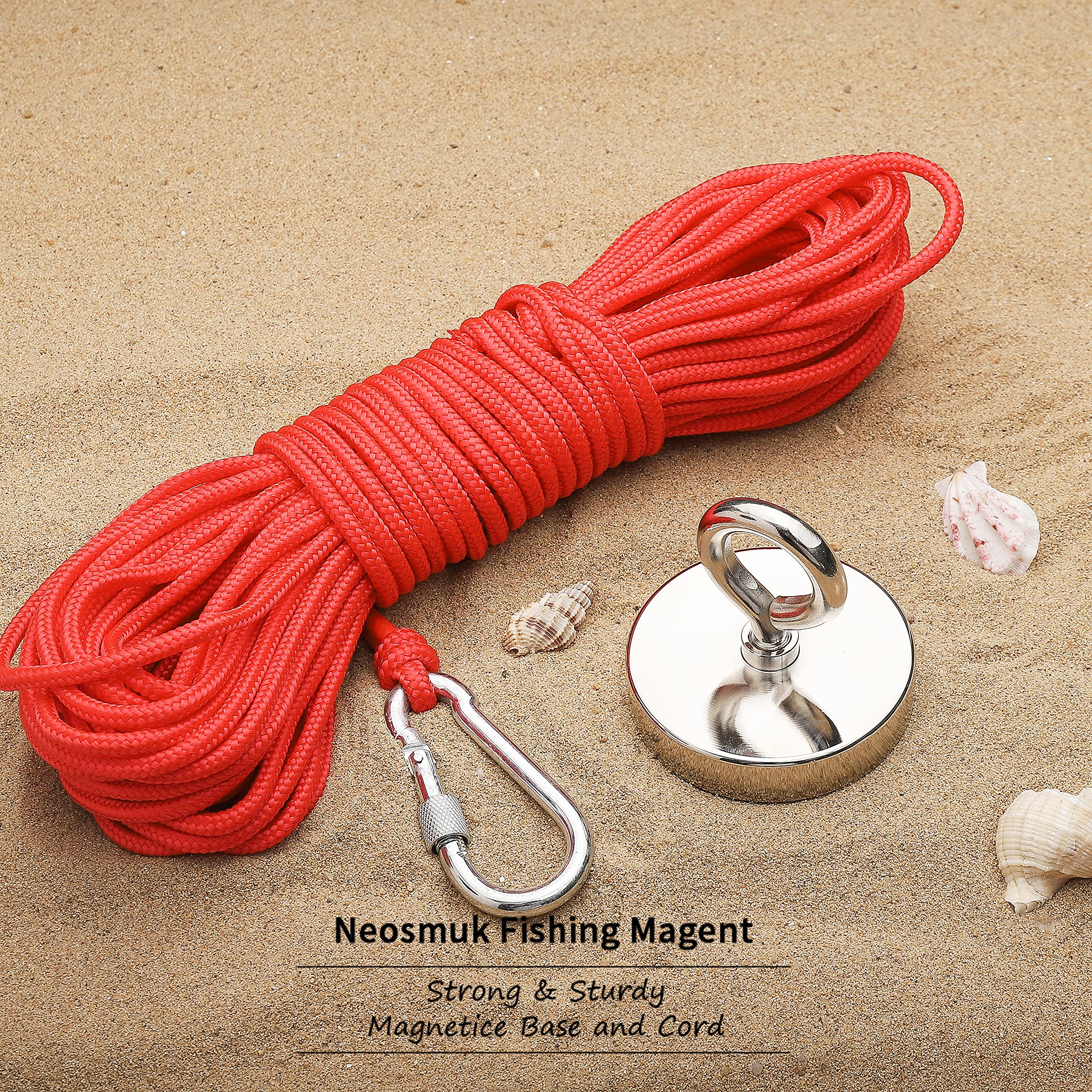 Neosmuk 800 lb+ Giant Rare Earth Fishing Magnet with Rope - 3 Inch Diameter Heavy Duty Neodymium Magnet for Retrieving Tools, Underwater Metal Detection & Scrap Collection (Perfect for Lakes, Rivers & DIY Projects)