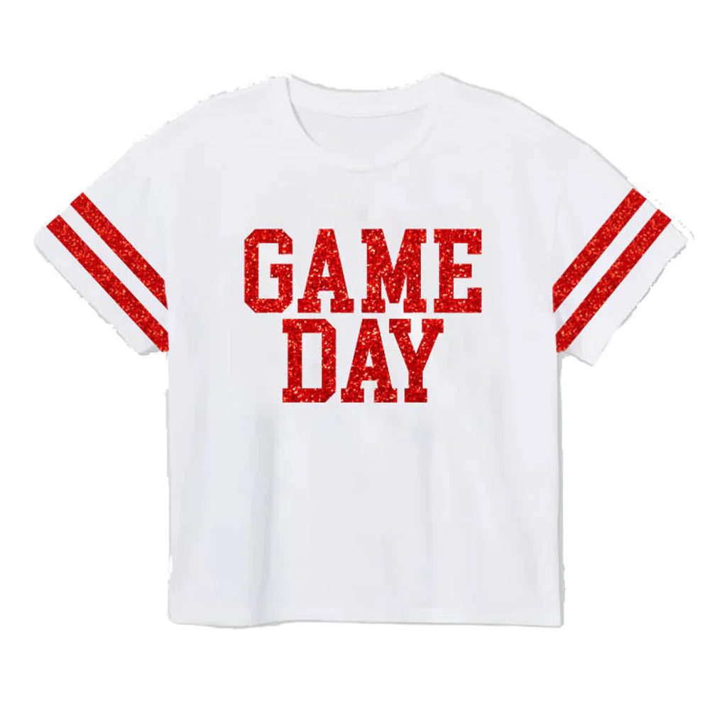 Azarhia Girls' Game Day Sequin Short Sleeve Top - Sparkling & Stylish for Cheerleading, Dance, Parties & Special Occasions