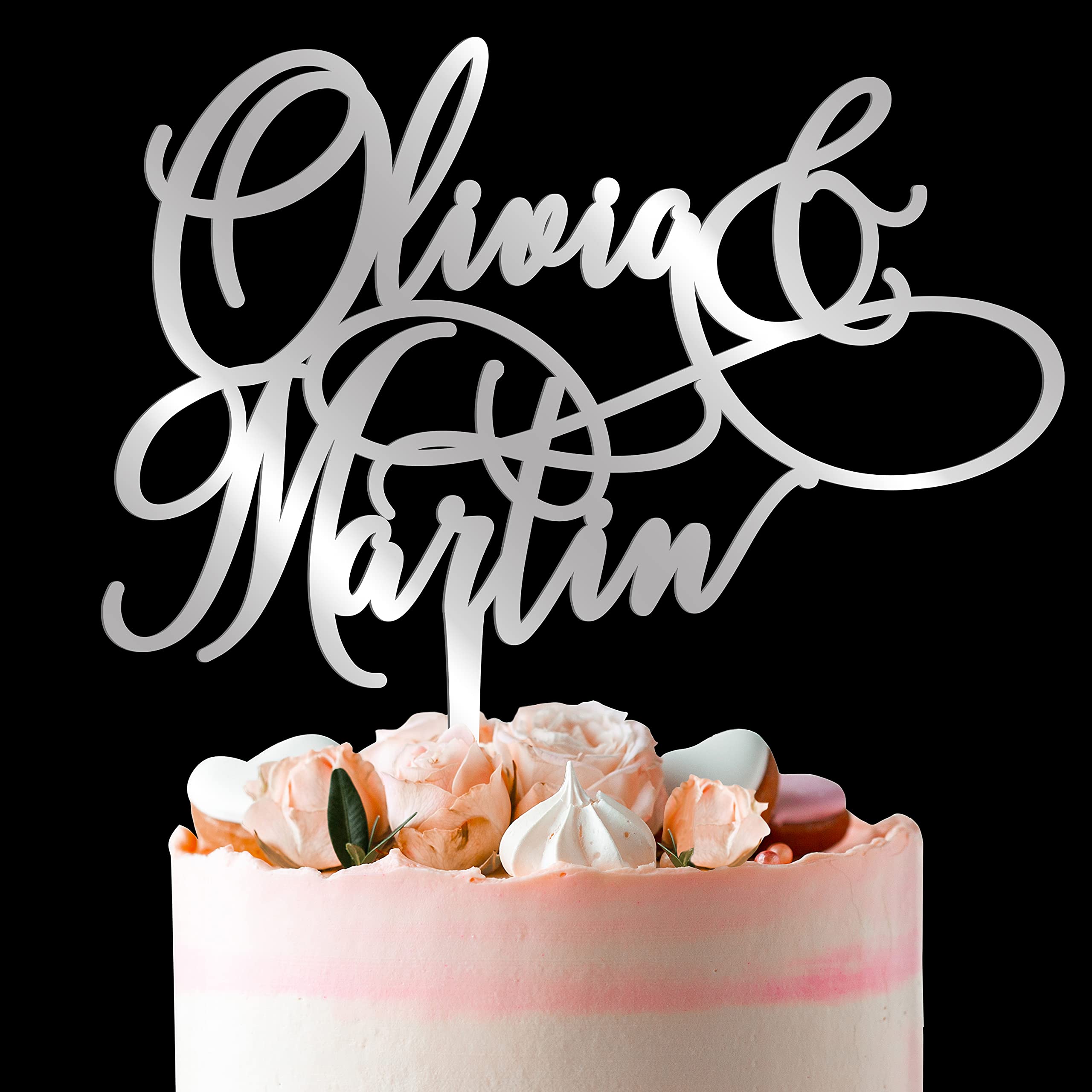 Custom Wedding Cake Toppers with Names - Bride & Groom Personalized Acrylic Cake Topper for Weddings & Anniversaries - 2 Elegant Styles & 3 Mirror Finish Colors - Perfect for Wedding Cakes, Anniversary Cakes & Special Celebration Desserts