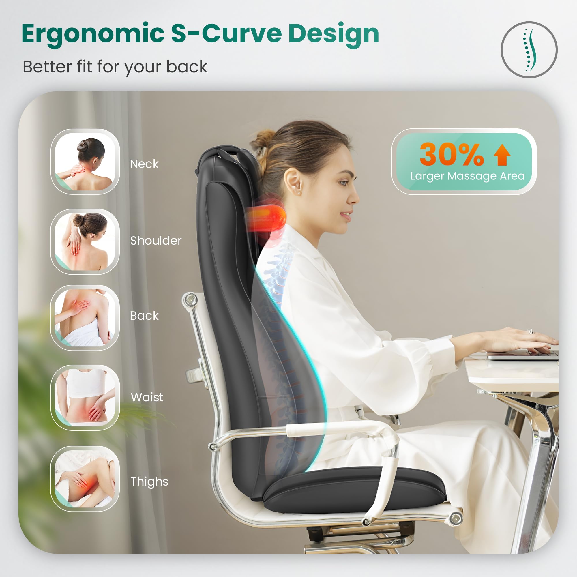 Snailax Shiatsu Neck and Back Massager with Heat - Electric Chair Massager with Compression - Full Body Massage Pad for Office & Home Use - Perfect Gift for Relaxation & Pain Relief - Ideal for Stress Relief, Muscle Tension & Improved Circulation