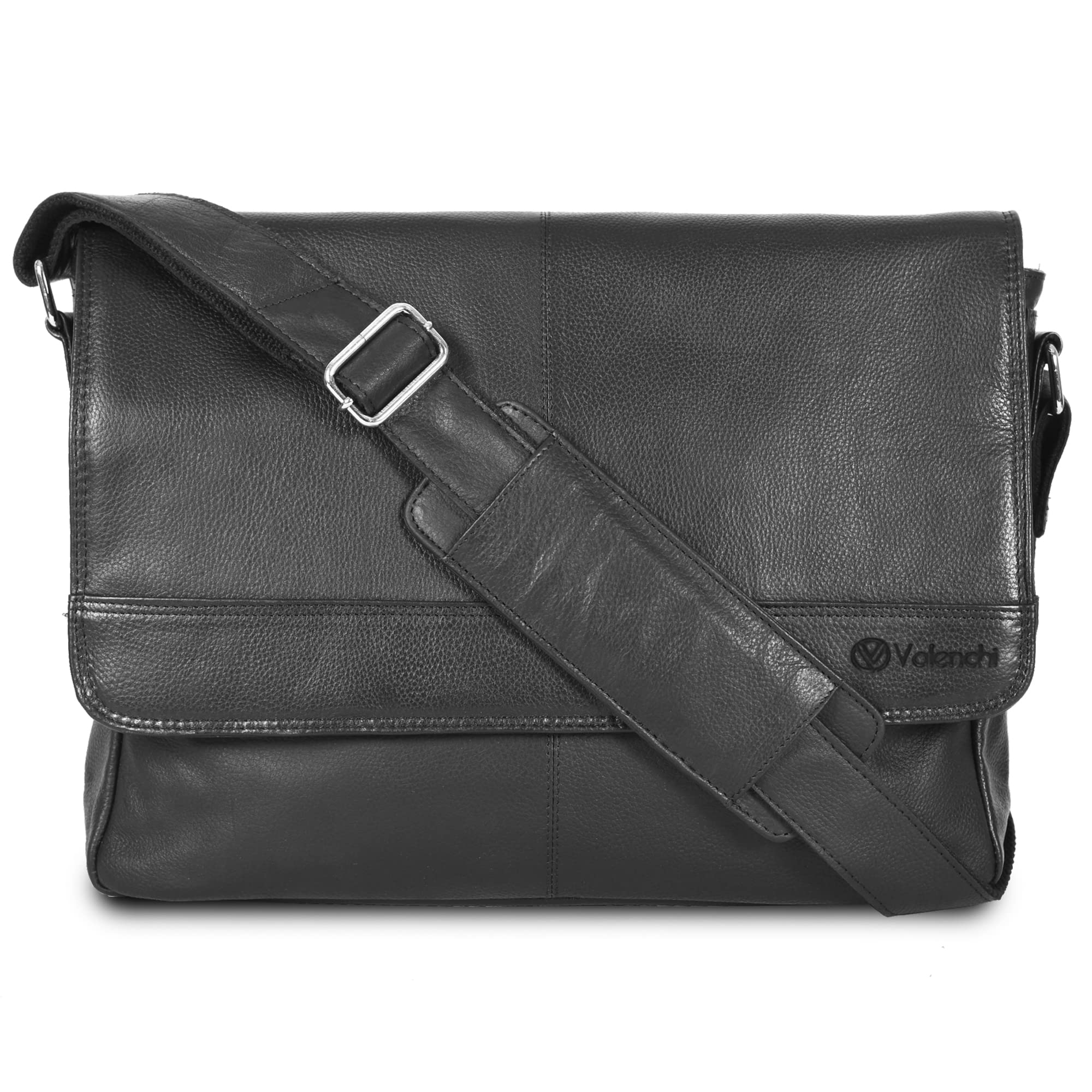 VALENCHI Genuine Leather Messenger Bag for Men & Women - 14 Inch Laptop Briefcase for College, Work & Office - Perfect for Business Professionals & Students (Brown) | Durable & Stylish Work Bag for Daily Commute & Business Travel