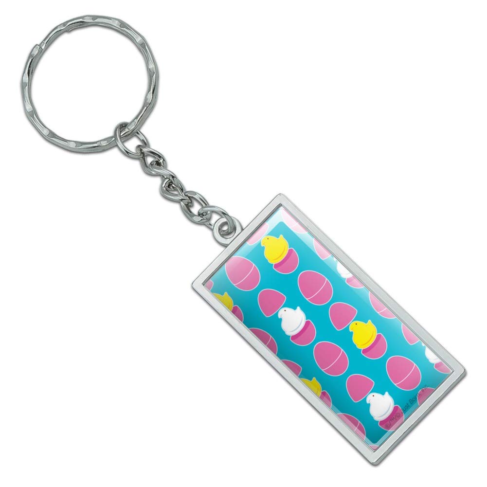 GRAPHICS & MORE Peeps Hatching Out of Plastic Easter Eggs Keychain - Chrome Plated Metal Rectangle Key Chain for Easter Gifts, Party Favors & Everyday Use