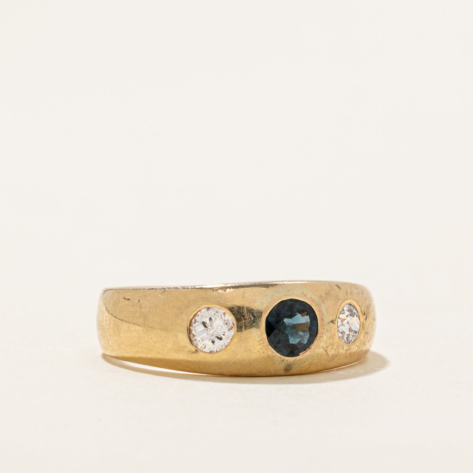 Elegant Flush Set Sapphire & Old European Diamond Ring | 0.27ct Sapphire & 0.18ctw Diamonds | Size 5.5 | Perfect for Engagement, Anniversary & Wedding Bands
