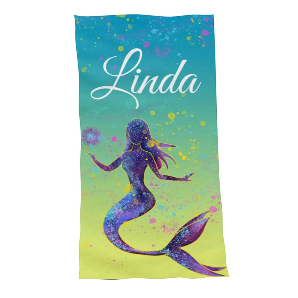 BUY JOY Personalized Mermaid Beach Towel for Women & Girls - Large 30×60 Inch Quick Dry Bath & Pool Towel with Custom Name - Perfect for Beach Vacations, Swimming Pools, and Summer Outings