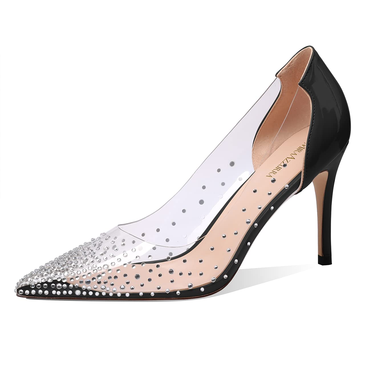 MIRAAZZURRA Women's Clear Heels - Rhinestone Stiletto Pumps with Pointed Toe | PVC Transparent High Heels for Wedding, Party & Evening Dress | Fashionable Sexy Women's Dress Shoes for Special Occasions