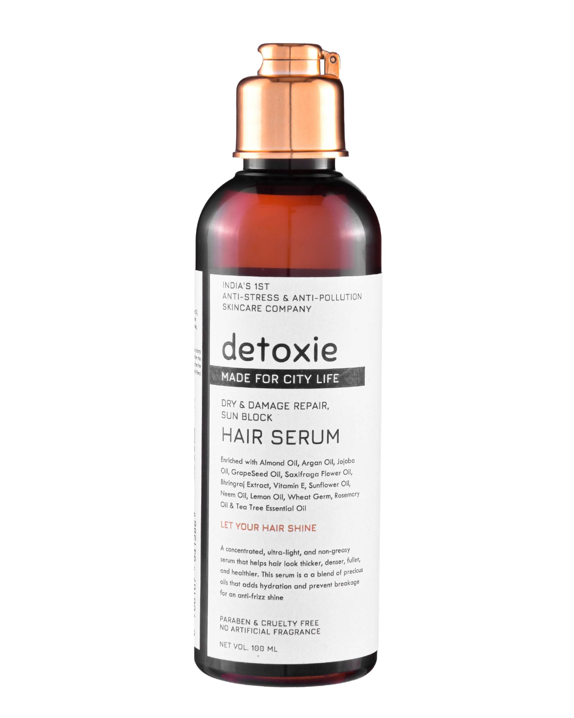 Detoxie Sun-Block Hair Serum - Lightweight & Non-Greasy Formula for Thicker, Healthier Hair | Enriched with Almond, Argan, GrapeSeed, Saxifraga Flower & Rosemary Oils + Bhringraj Extract | Suitable for All Hair Types | 100ml | Perfect for Sun Protection & Daily Hair Care Routine