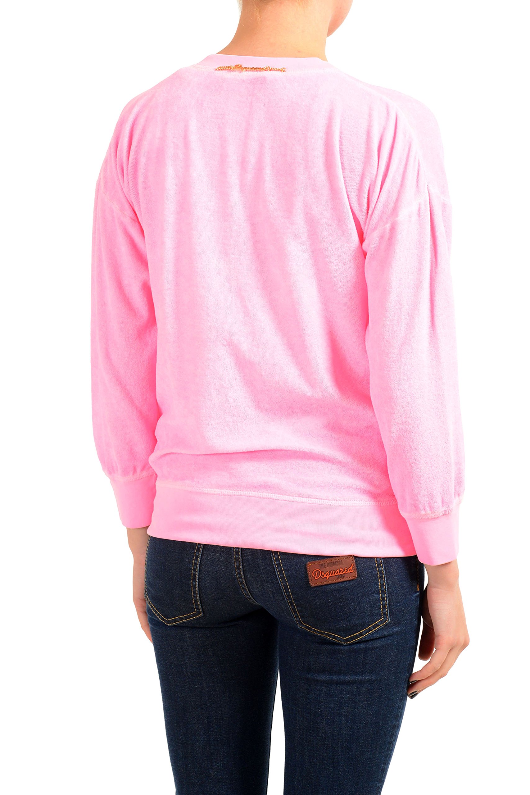 DSQUARED2 Women's Pink V-Neck Sweatshirt | Soft Cotton Pullover | US Size M (IT 42) | Casual Loungewear & Street Style Outfit