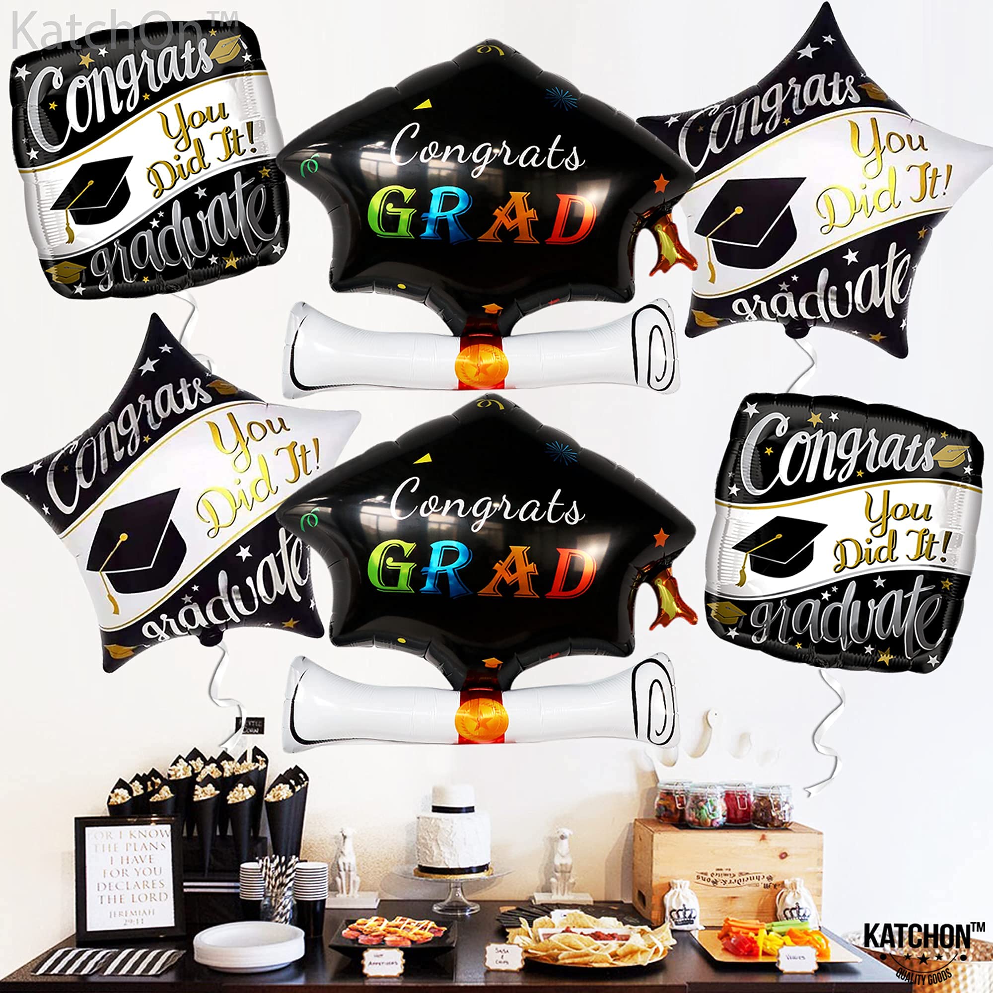 KatchOn Graduation Balloons 22 Inch - Pack of 6 Foil Mylar Balloons for Class of 2024 Decorations | Perfect for Graduation Parties, School Events & Photo Backdrops
