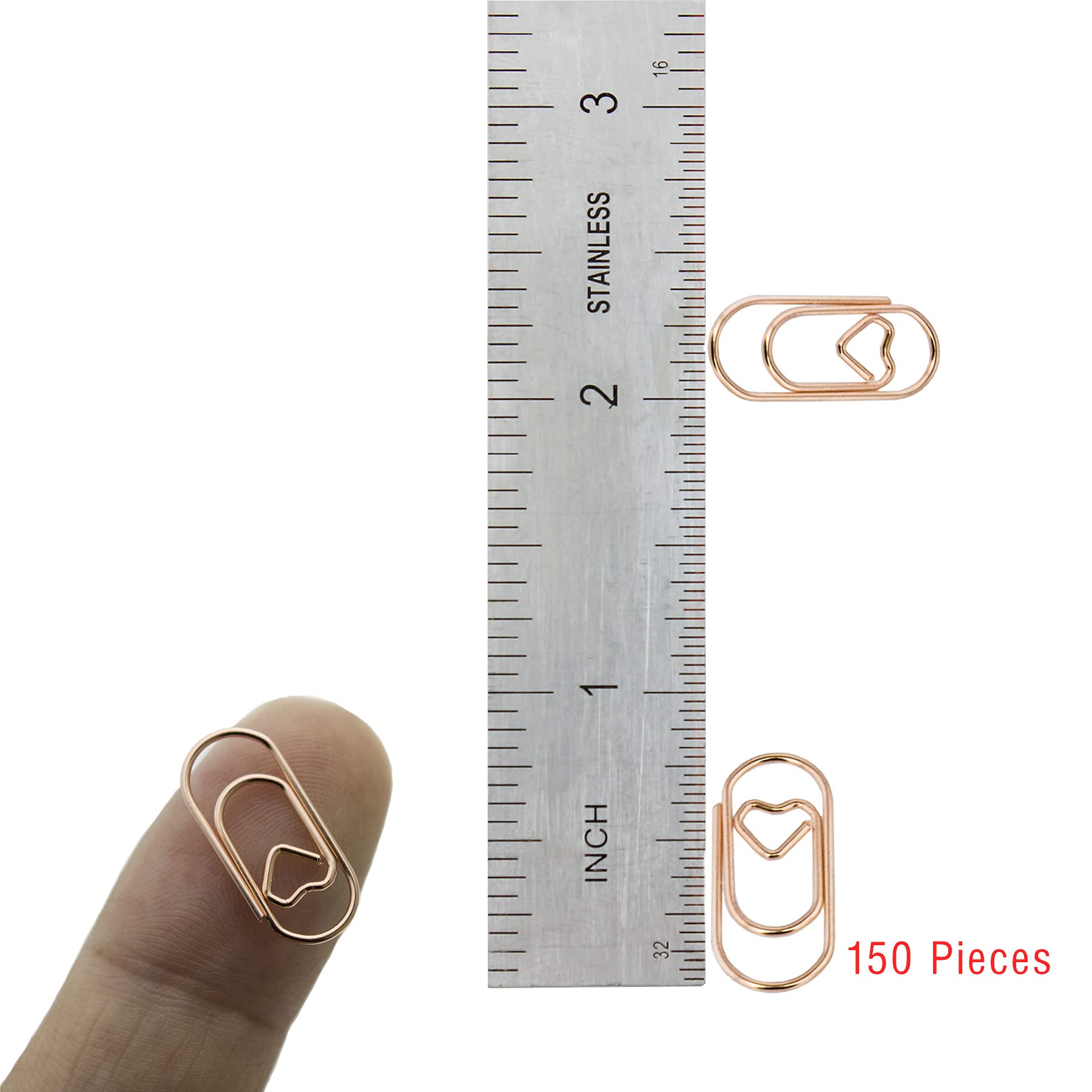 200Pcs Rose Gold Heart Paper Clips - Small Smooth Finish Non-Skid Stainless Steel Office Supplies for Organizing Documents, Scrapbooking & Gift Wrapping