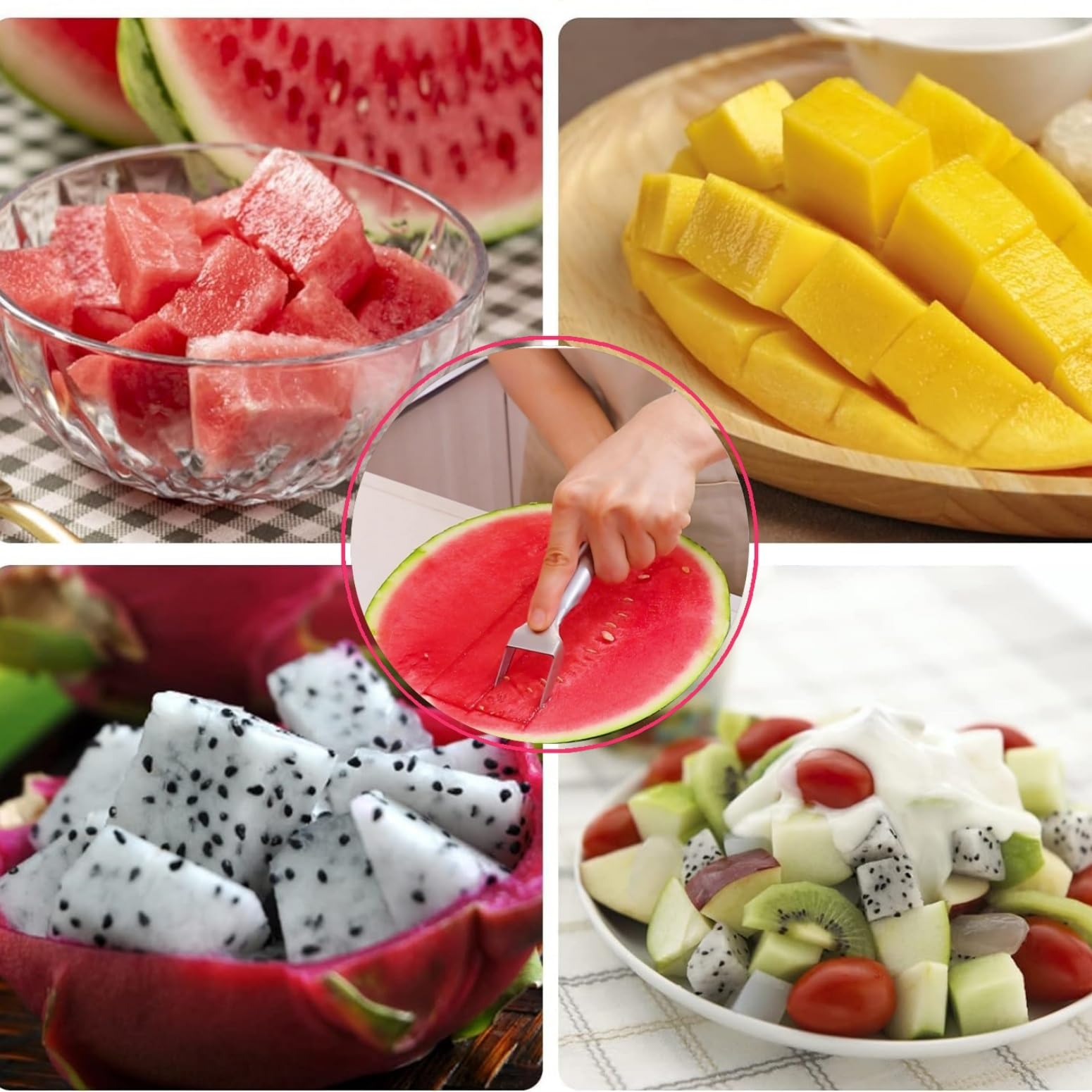 2024 New 2-in-1 Stainless Steel Watermelon Fork Slicer - Double Ended Fruit Cutter & Slicing Knife for Watermelon, Melon, Pineapple (1pc) - Perfect for BBQs, Picnics & Summer Parties
