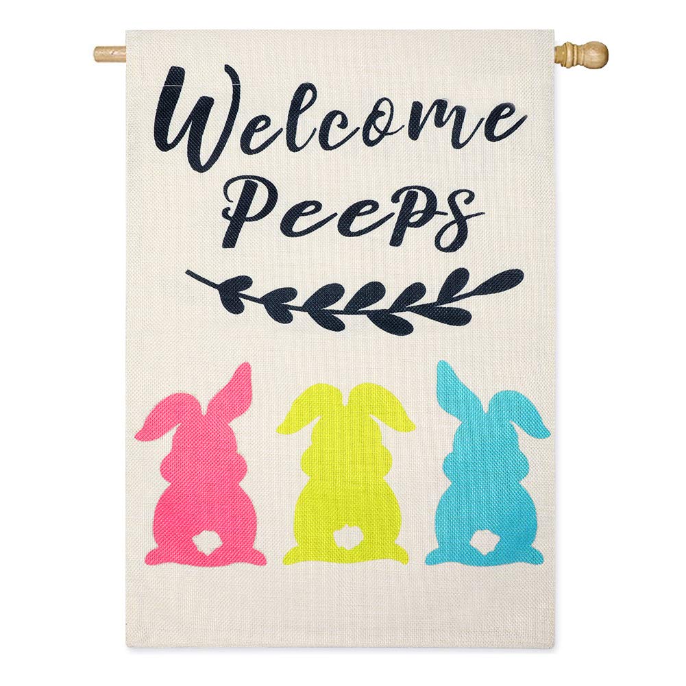 Double Sided Easter Garden Flag - Cute Bunny Peeps Design, Burlap Spring Yard Decor (12x18 & 28x40 Inch Sizes) | Farmhouse Welcome Sign for Outdoor Lawn, Patio & Easter Party Decorations
