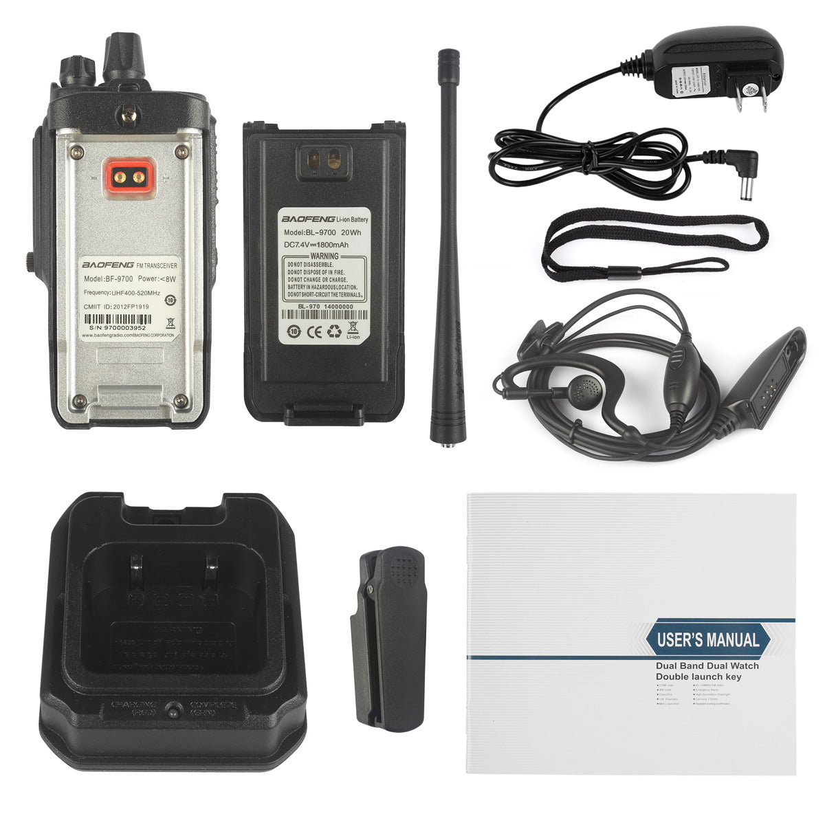 Baofeng BF 9700 UHF Two-Way Radio | 7W/5W/1W Adjustable Power | IP67 Waterproof & Dustproof | Noise Cancellation | 1800mAh Long-Lasting Battery | Includes Programming Cable | Ideal for Outdoor Adventures, Construction Sites & Emergency Communication