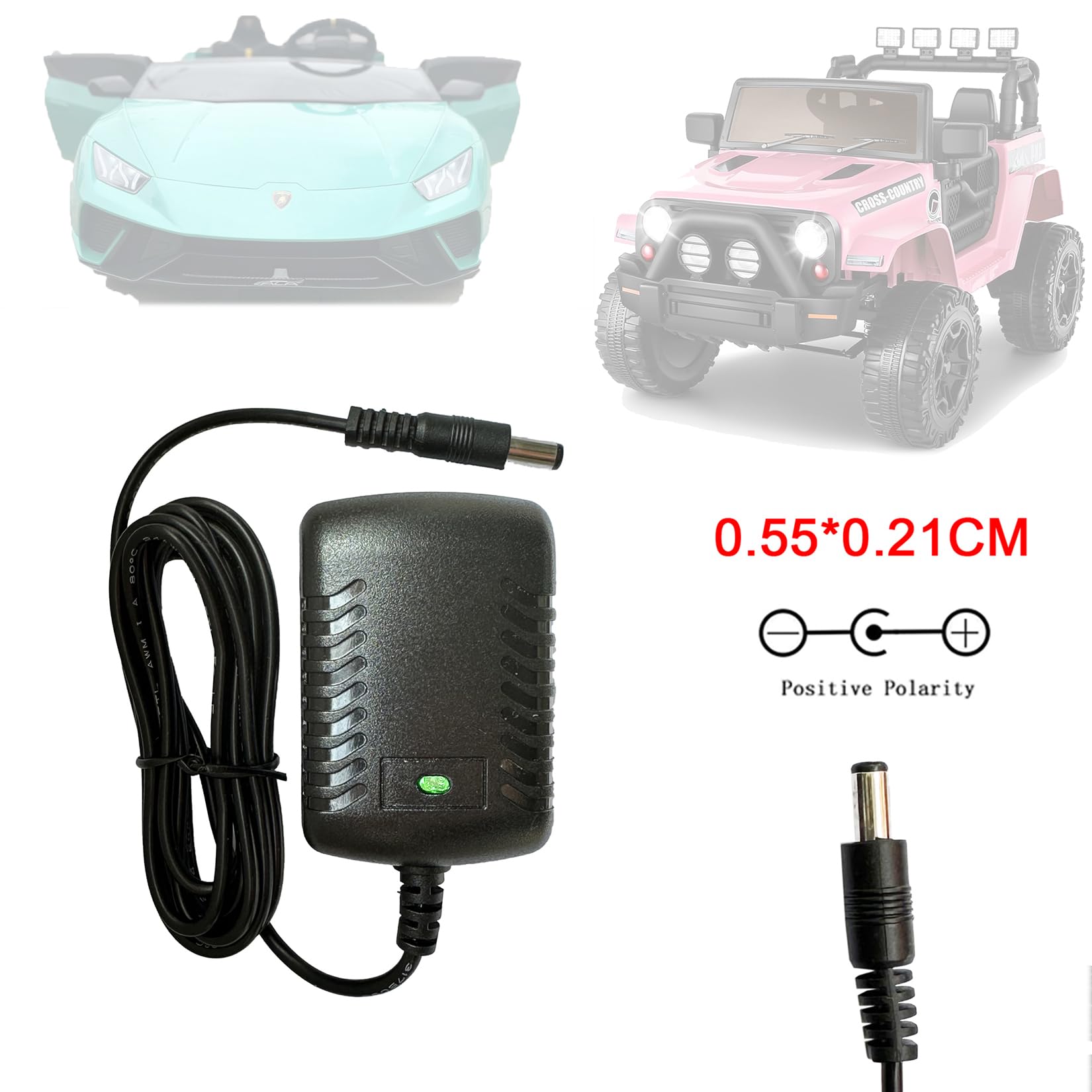 12V Kids Ride-On Car Charger - 0.5A Energy Saving Battery Charger for Chevrolet Silverado, Trail Boss, LT Flybar, Bumper Cars, Electric Vehicles, Jeep & Dodge | Perfect for Home Use, Outdoor Play & Toy Vehicle Maintenance