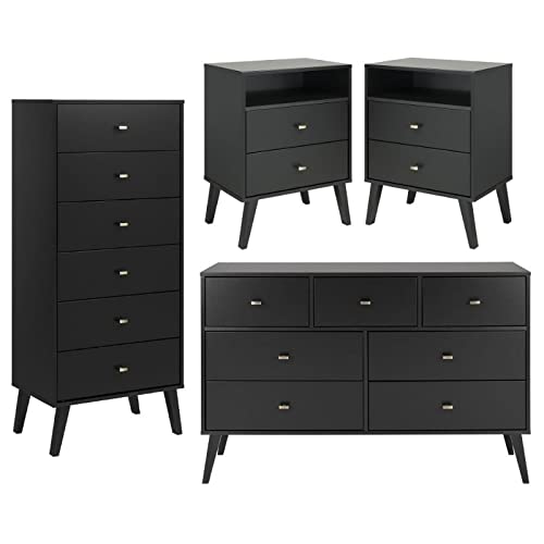 Home Square 4-Piece Bedroom Set with 2 Tall Nightstands, 7-Drawer Dresser & Tall Chest - Complete Bedroom Furniture for Master Bedroom or Guest Room