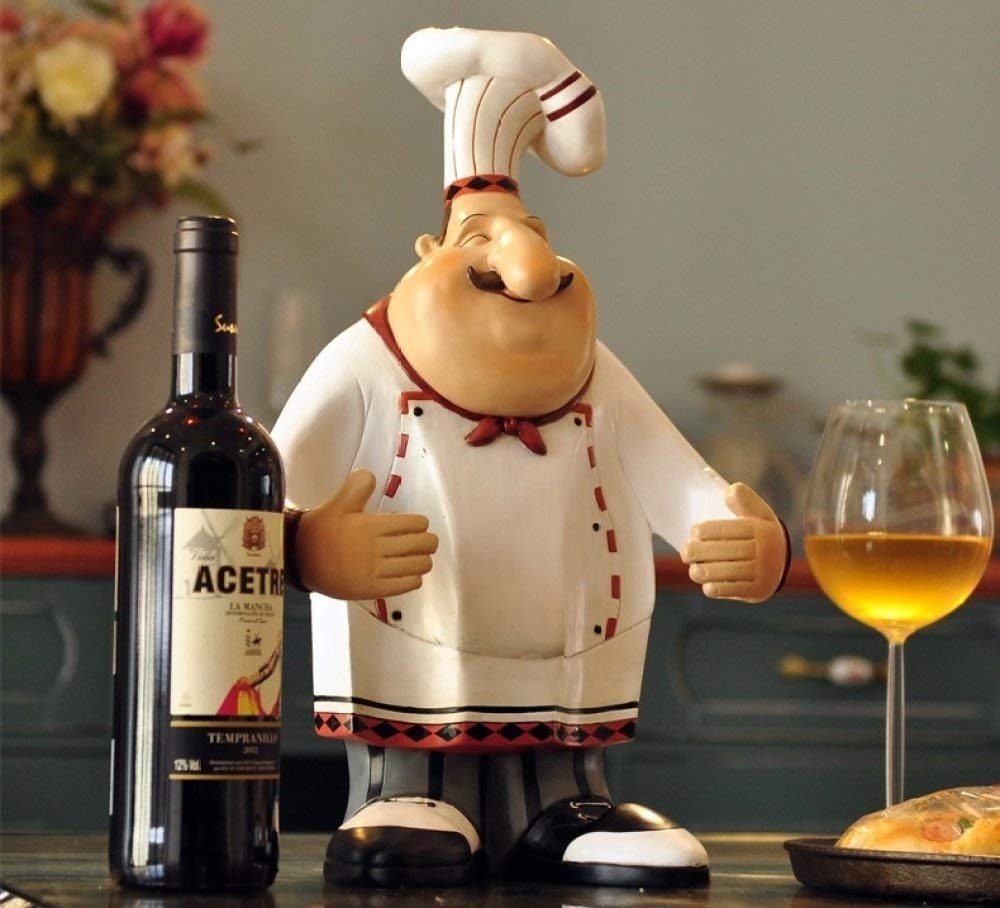 HUANSUN Decorative Resin Chef Statue Wine Bottle Holder - Barware & Kitchen Utensil for Wine Storage, Tabletop Decor, and Home Furnishing Accessories - Perfect for Bars, Restaurants, and Home Kitchens