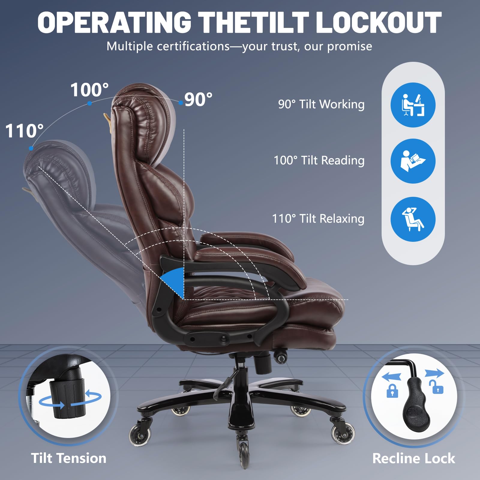 600LBS Heavy Duty Big and Tall Office Chair for Heavy People - Extra Wide Executive Chair with High Back Support, Adjustable Lumbar & Thick Cushion - Large Computer Desk Chair for Home Office & Gaming - Perfect for Long Work Hours & Comfortable Seating
