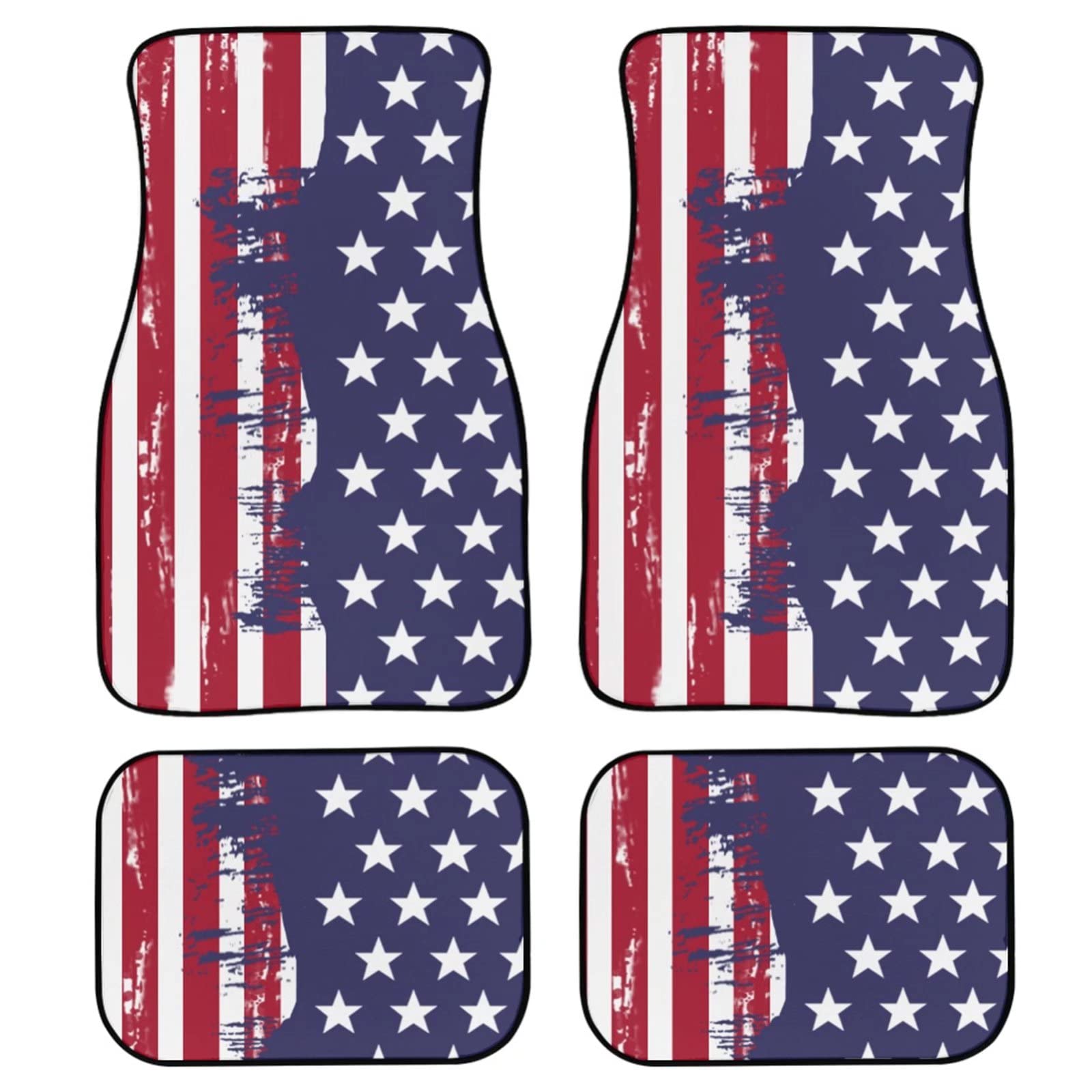 Buybai American Flag Print Auto Floor Mats - Durable Non-Slip Full Set for Sedan, Vans, Trucks & SUVs | Universal Fit Front & Rear Car Accessories | Perfect for Road Trips, Daily Commute & Patriotic Car Decor