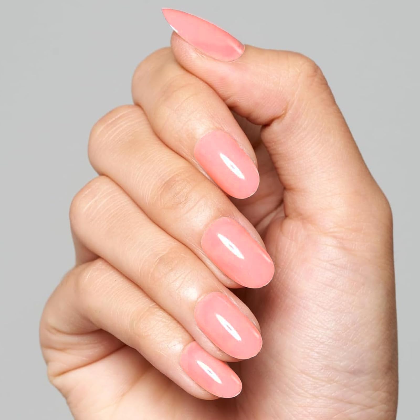 GLAMERMAID Short Oval Press on Nails - Nude Pink & Peach Blossom False Nails with Adhesive Tabs | Reusable Acrylic Glue on Nails for Women | Pure Glossy Gel Fake Nails Set | Perfect for Parties, Weddings & Everyday Wear