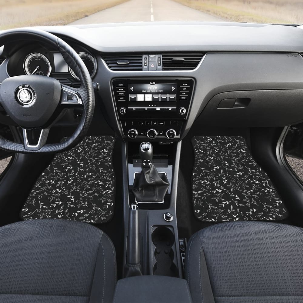 Premium Black Car Floor Mats with Elegant White Leaf Pattern - All-Weather Protection for Sedans, SUVs & Trucks - Perfect for Daily Commute & Road Trips