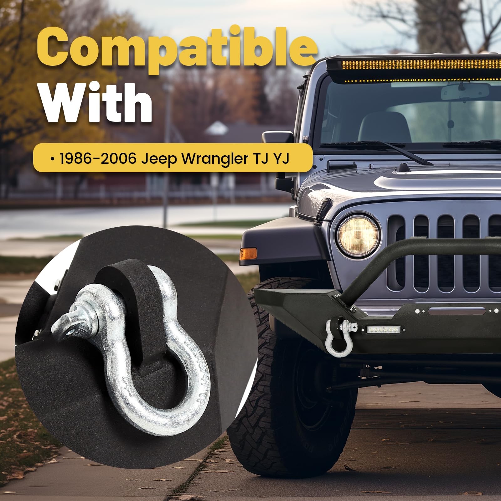 Heavy Duty ECOTRIC Front Bumper with Winch Plate & D-Ring for 1987-2006 Jeep Wrangler TJ YJ | 2 LED Lights | Black Rock Crawler Design | Off-Road Adventure & Trail Protection
