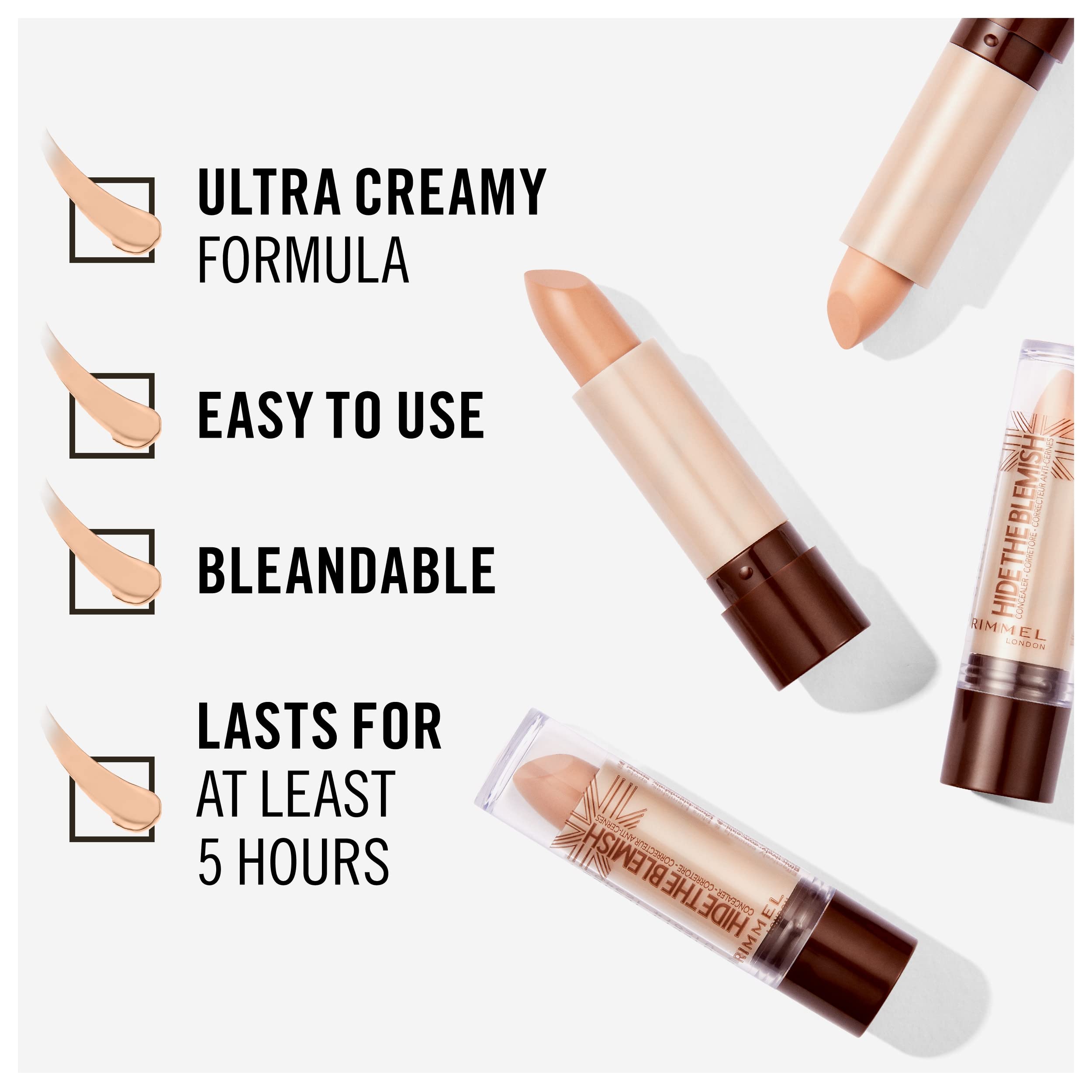 Rimmel London Hide the Blemish Concealer Stick - Ultra-Creamy, Easy to Blend, 5-Hour Wear, 0.16oz (Shade: 103 Soft Honey) | Perfect for Dark Circles, Blemishes & Imperfections | Everyday Makeup & On-The-Go Touch Ups