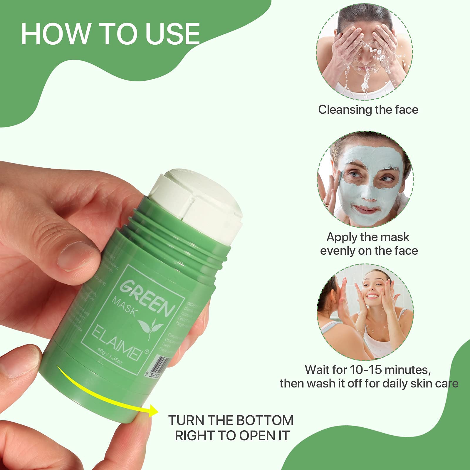 FEGURO Green Tea Purifying Clay Stick Mask - Oil Control & Anti-Acne Treatment for Oily & Acne-Prone Skin - Eggplant Solid Fine Face Mask (40g) | Deep Cleansing & Pore Minimizing for Daily Skincare Routine