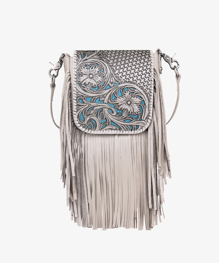 Montana West Genuine Leather Tooled Fringe Crossbody Purse for Women - Western Style Handbag for Daily Use, Travel & Country Music Festivals