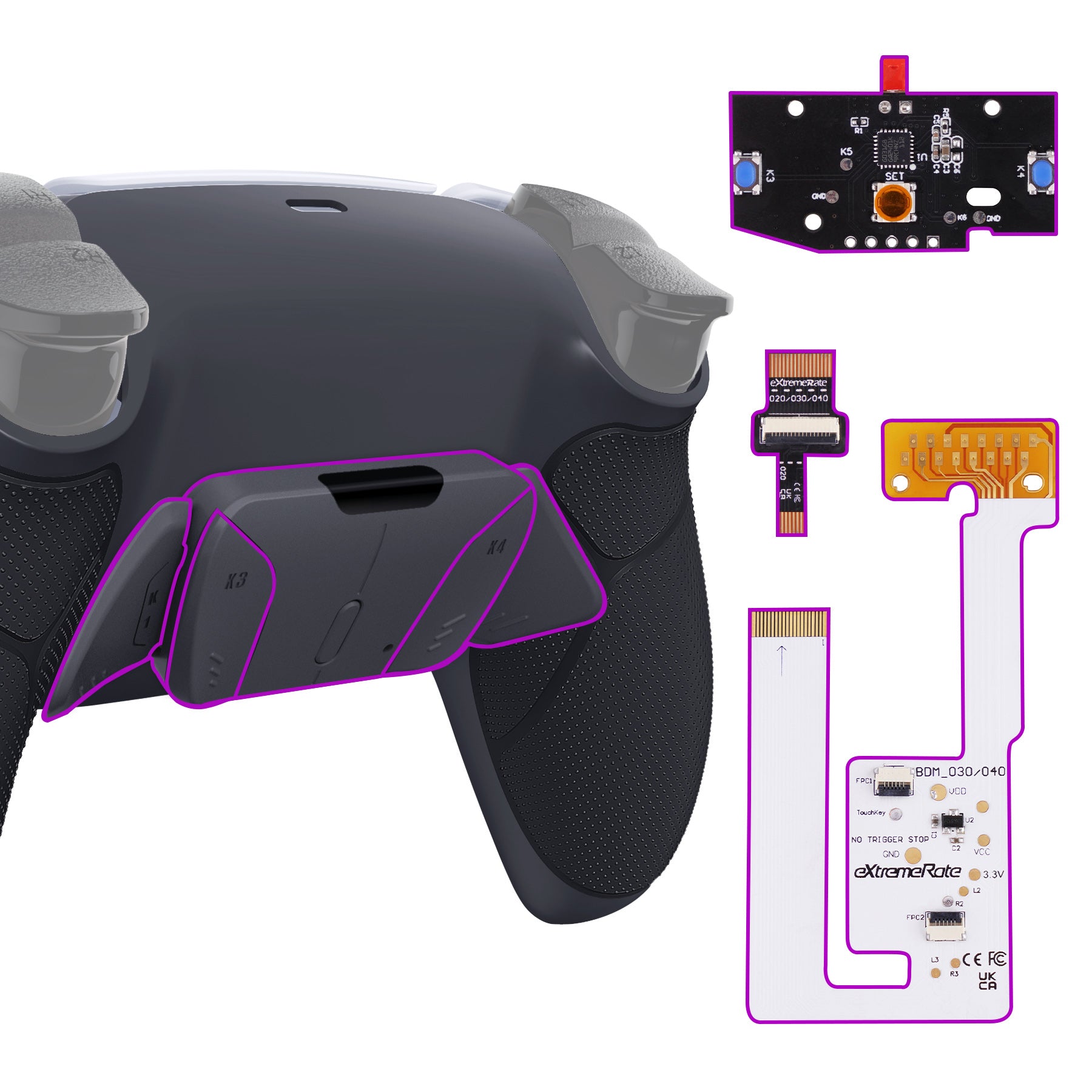 eXtremeRate Remappable RISE4 V3 Remap Kit for PS5 Controller BDM 030/040/050 - Rubberized Dark Gray Back Buttons | Customizable Gaming Accessories for Competitive Play & Enhanced Performance