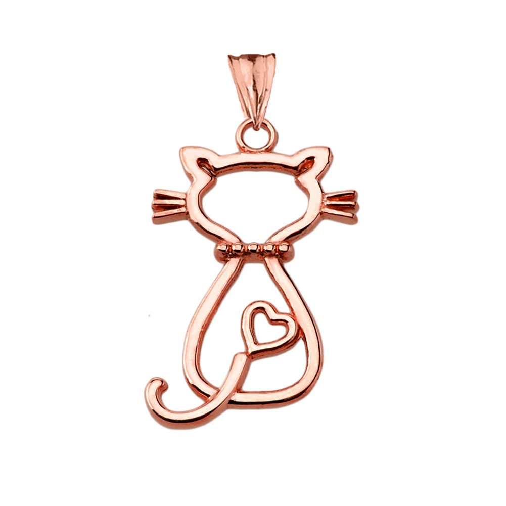 10k Rose Gold Openwork Cat Charm Pendant Necklace - Unique Animal Jewelry for Women, Gift for Cat Lovers - Perfect for Casual Wear, Date Nights & Special Occasions