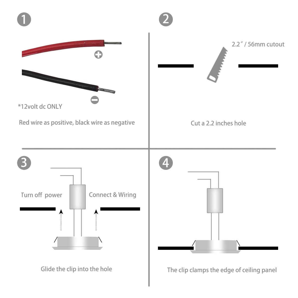 12V DC Recessed LED Ceiling Lights - Warm White 300LM, 3W, Set of 6 - Perfect for RV Interior, Under Cabinet Lighting, Boats & Campers - Energy Efficient Low Voltage Lighting Solution