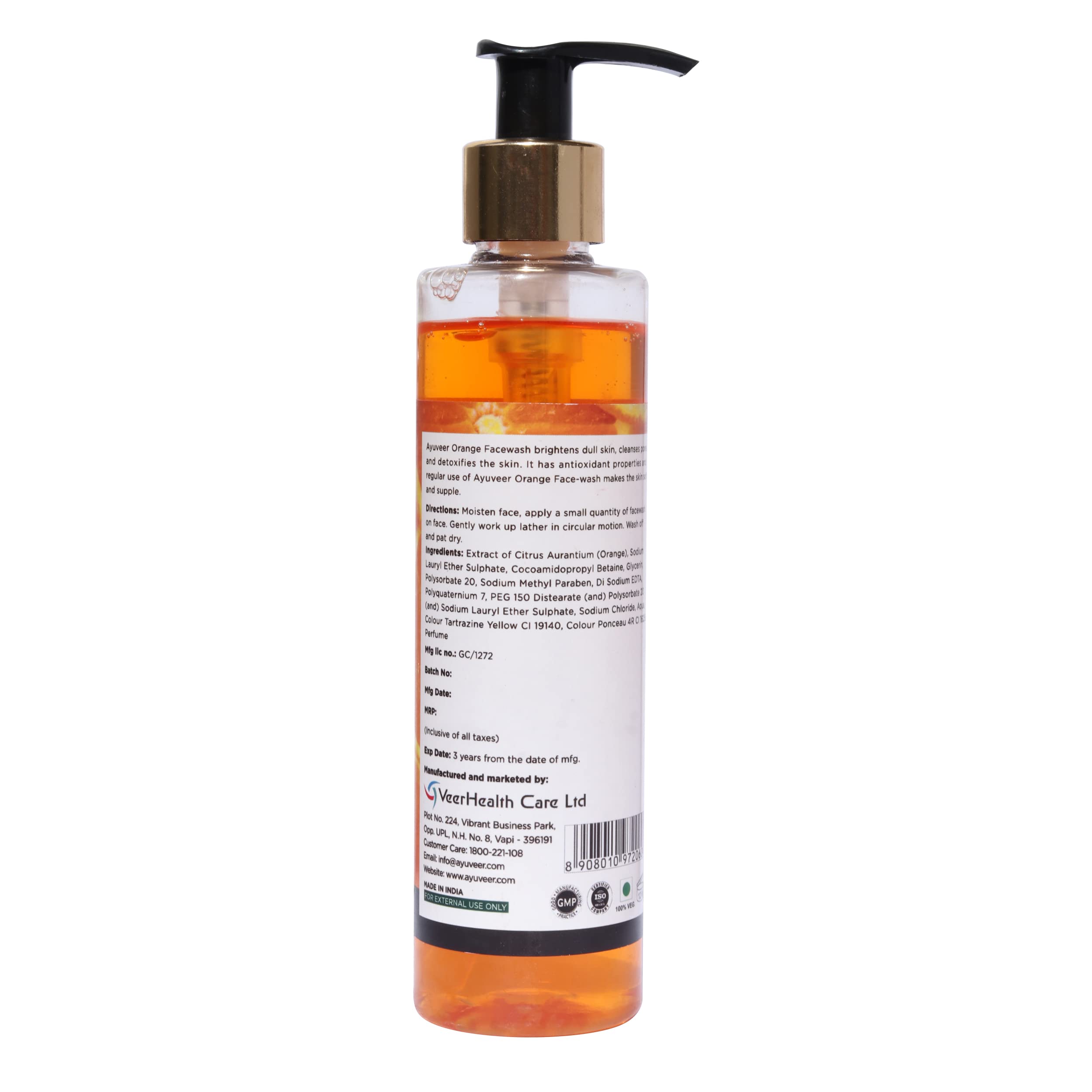 Ayuveer Orange Brightening Face Wash - Deep Pore Cleanser for Dull Skin, Detoxifying & Acne Control (200ml) | Daily Skincare Routine for Glowing Complexion