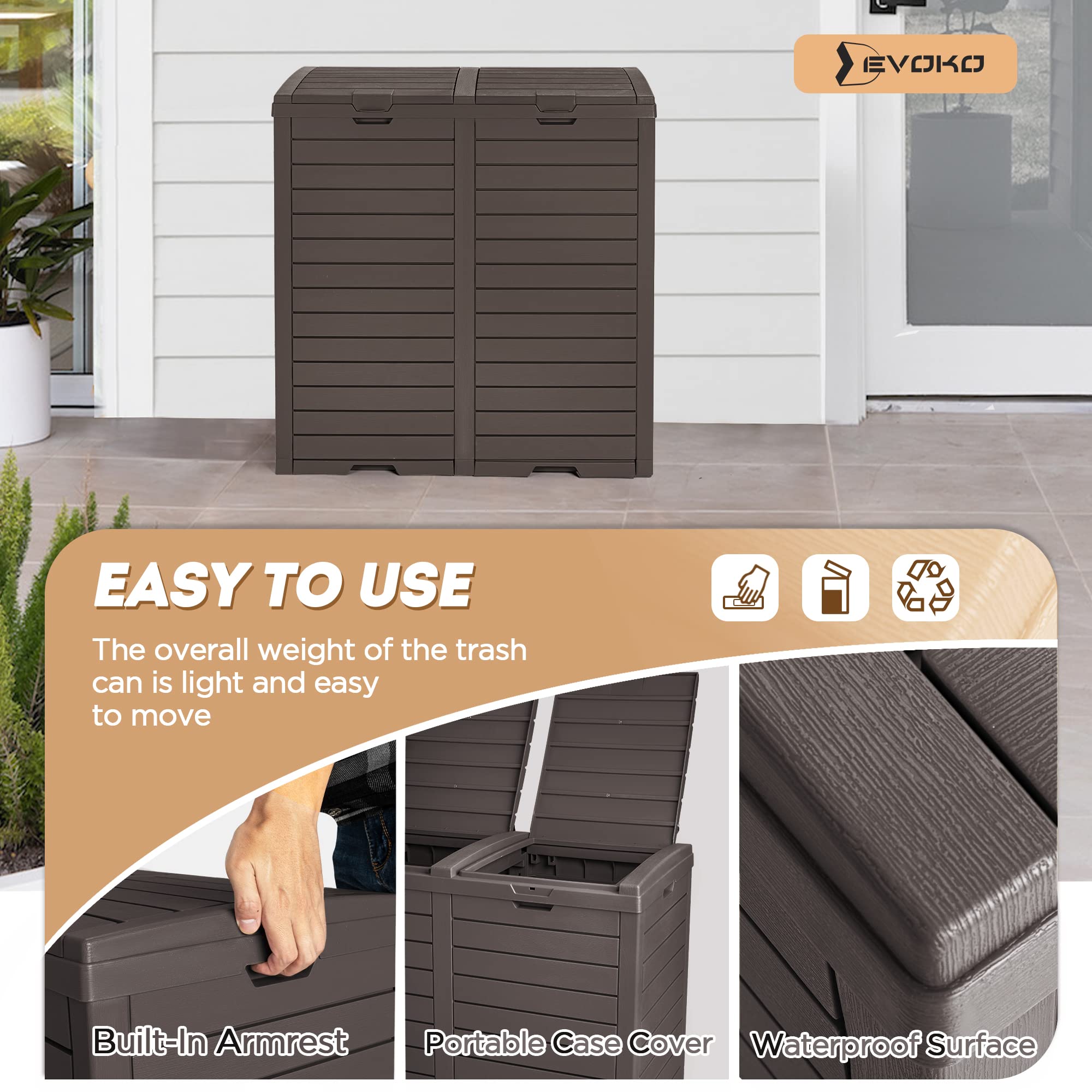 Devoko 78 Gallon Resin Outdoor Trash Can with Drip Tray & Armrest - Heavy Duty Double Waste Bin for Garage, Patio, Hideaway Kitchens - Perfect for Recycling, Yard Waste & Outdoor Gatherings
