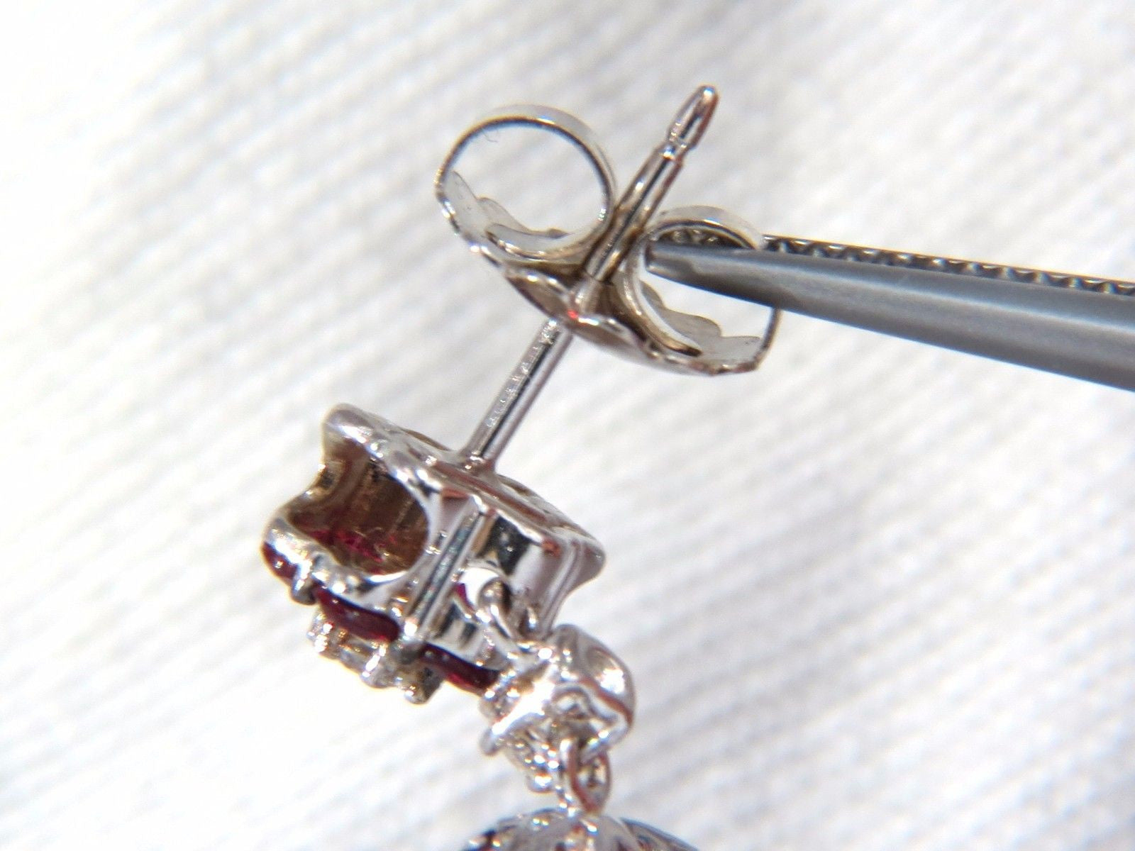 9.74ct Natural Red Ruby Diamond Dangling Earrings 18K Gold Roulette Bulls Eye - Elegant Jewelry for Weddings, Parties & Special Occasions