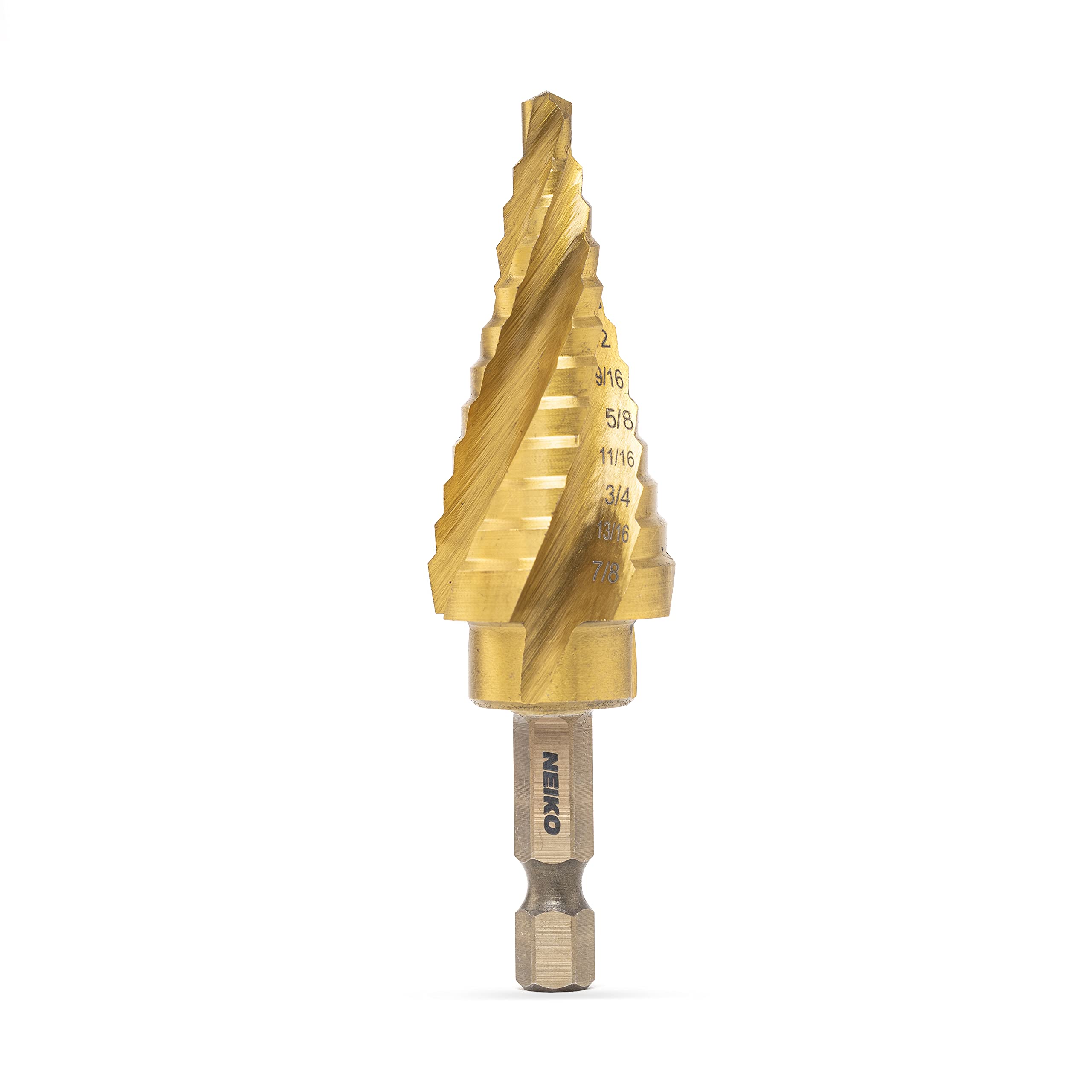 NEIKO 10180A High-Speed Steel Spiral Step Drill Bit Set - 12 Sizes in 1, Nitride-Coated 4-Flute Design for Metal, Wood & Plastic - Perfect for DIY Projects, HVAC, Electrical Work & Automotive Repairs