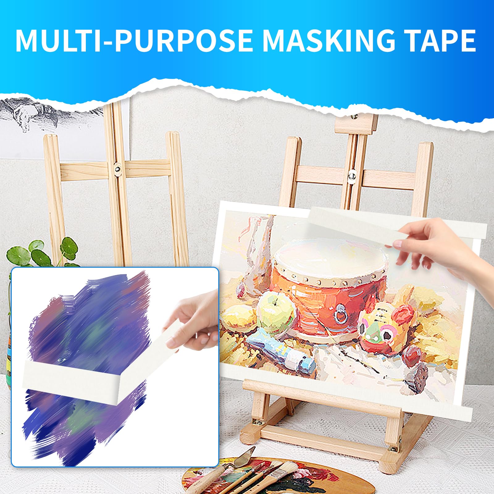 6 Rolls Masking Tape - 18mm x 5M Painters Tape for Walls, White Pinstripe Tape, Automotive & Craft Tape - Perfect for Art Painting, Tile Seamstresses, Automotive Spray Masking, DIY Projects & Home Renovations