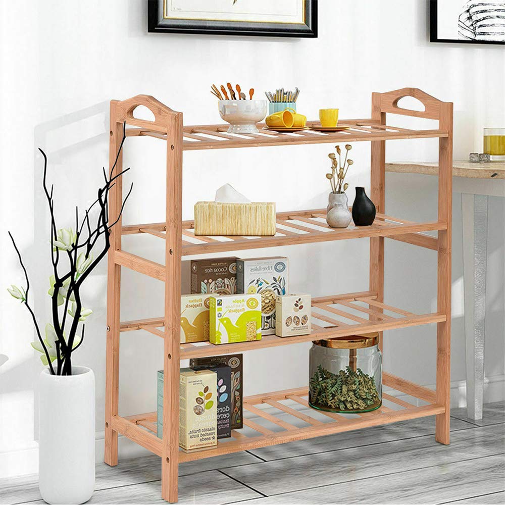 4-Tier Bamboo Shoe Rack Organizer - Natural Wood Entryway Storage Shelf (27