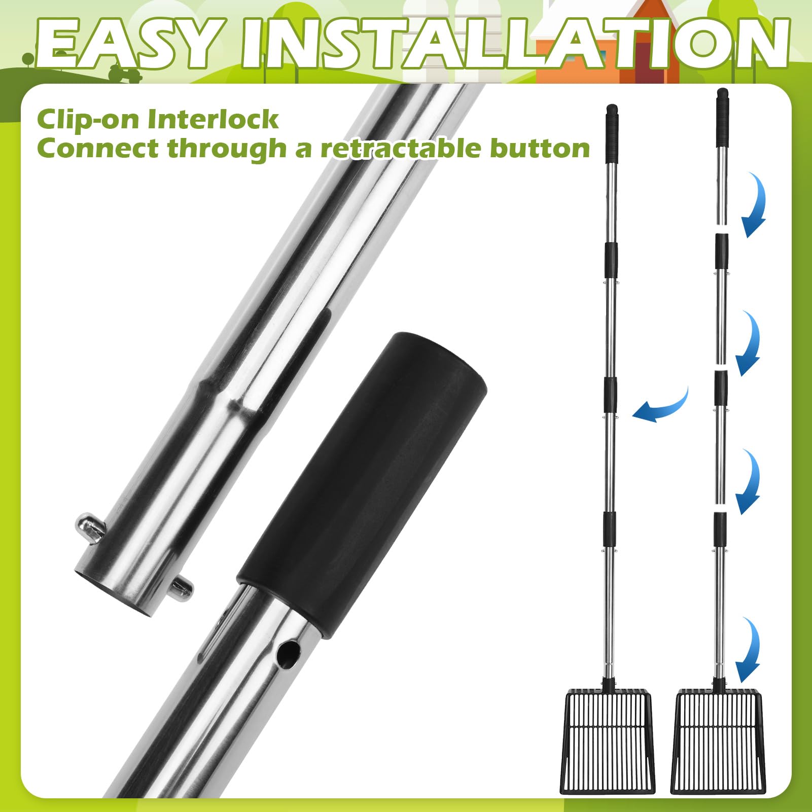 **EXPAWLORER Heavy Duty Chicken Poop Scooper - Adjustable Stainless Steel Long Handle (22