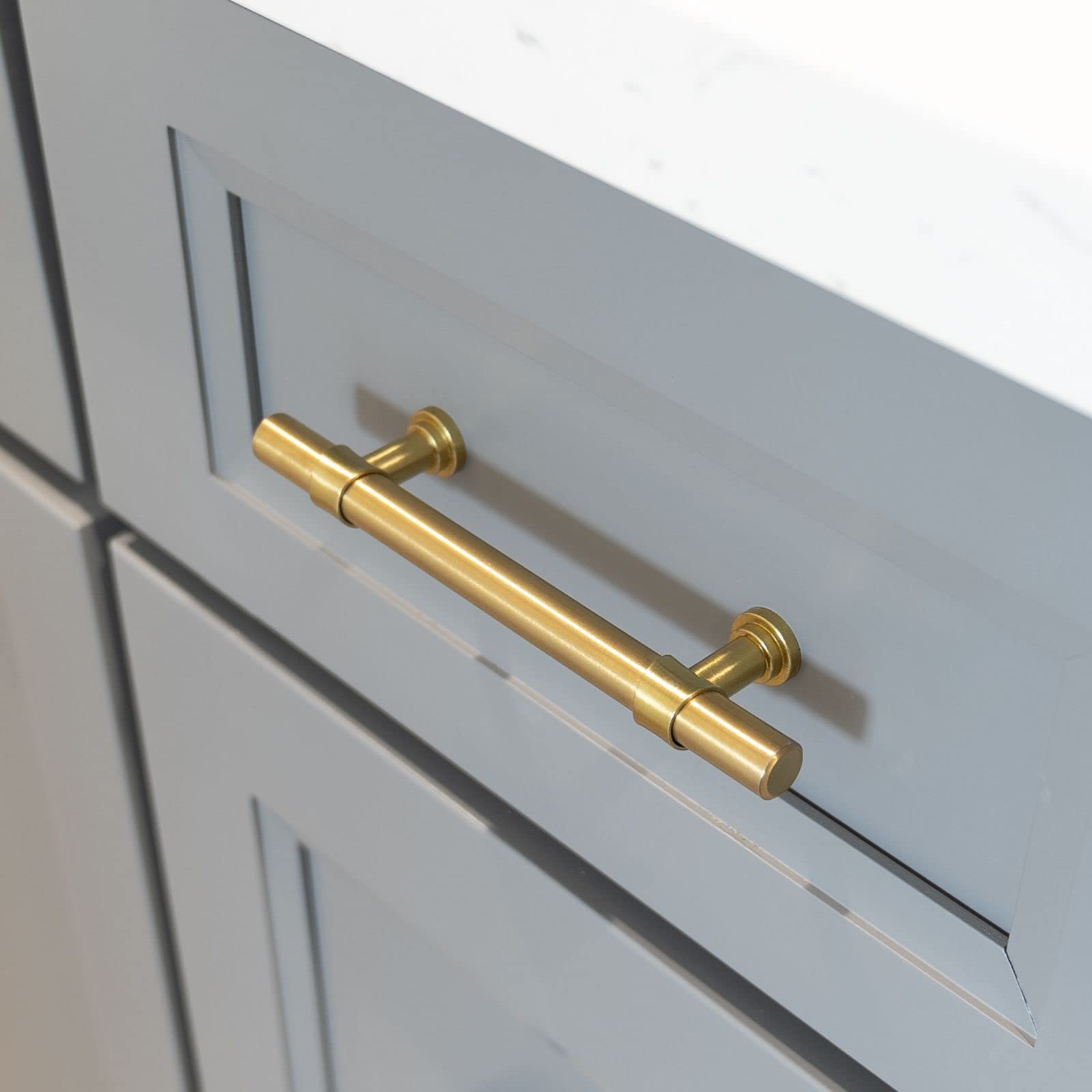 Modket M1611 Euro Bar Cabinet Handle - 304 Stainless Steel - 12 Inch Length, 10-1/8 Inch (256mm) Hole Centers - Brushed Satin Brass Gold Finish - 20 Pack - Perfect for Kitchen Cabinets, Bathroom Vanities & Furniture Drawers