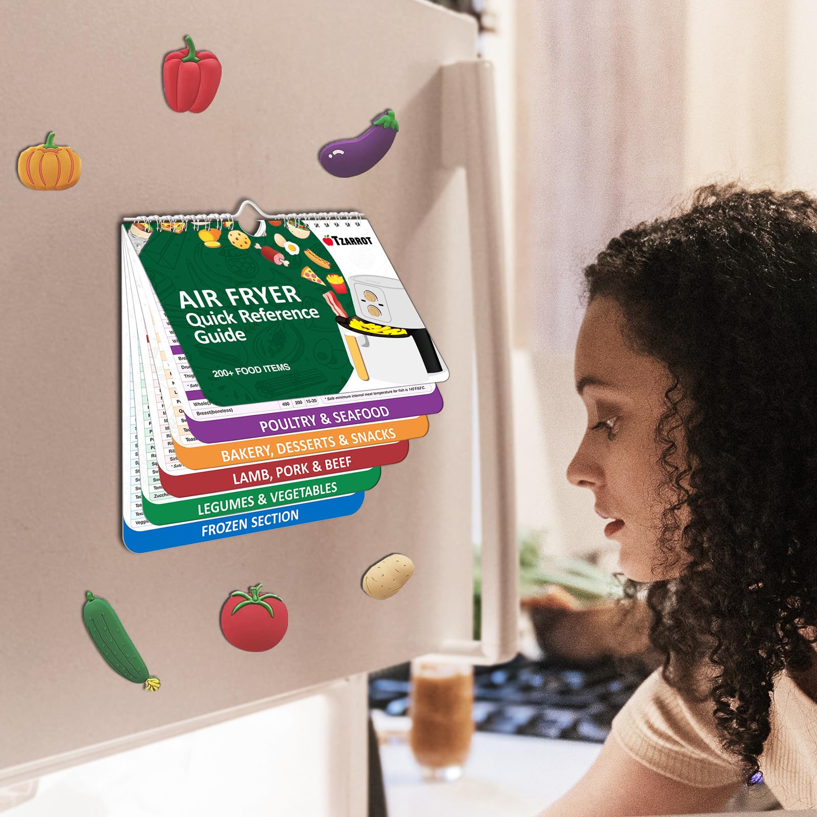 Air Fryer Cheat Sheet Magnets - 200+ Foods Cooking Guide & Time Chart | Magnetic Air Fryer Accessories for Quick Meals | Perfect for Kitchen, RV & Small Spaces