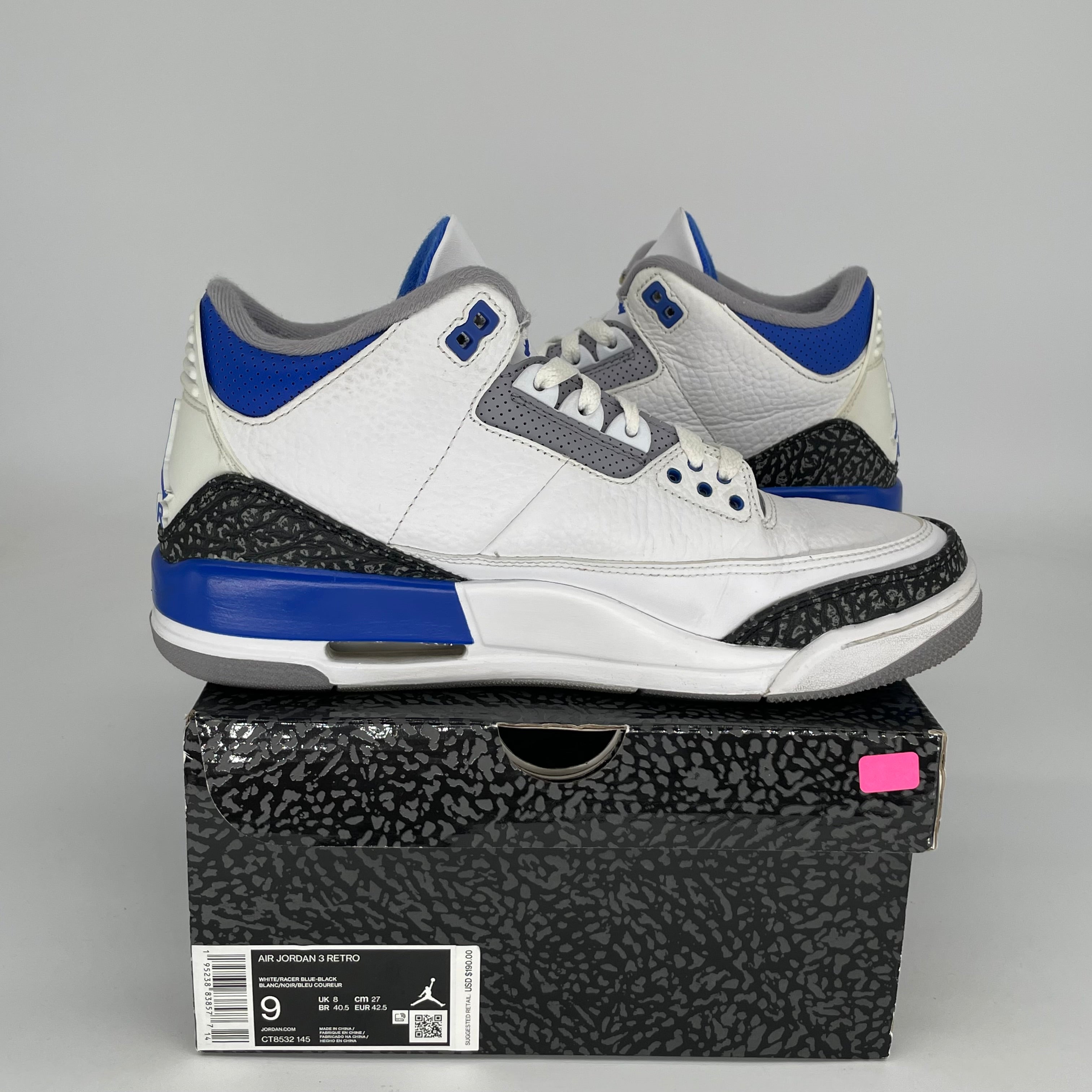AIR JORDAN 3 RACER BLUE Men's Basketball Shoes - Size 9 (CT8532-145) - Retro Sneakers for Running, Training & Streetwear Fashion