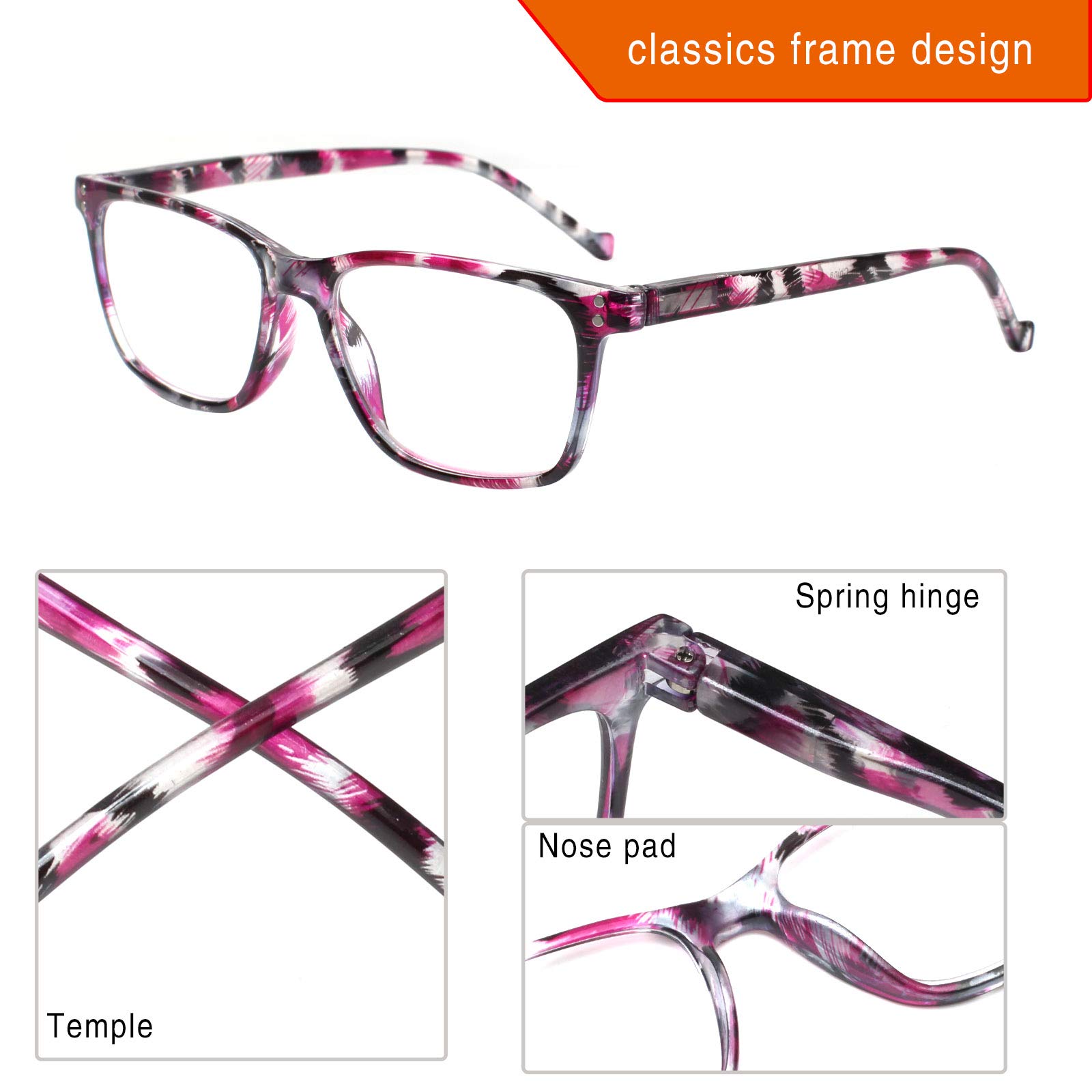 5 Pack Reading Glasses for Men & Women - Spring Hinge Comfortable Readers (2.0, 2.75) - Perfect for Reading Books, Crafts & Computer Work