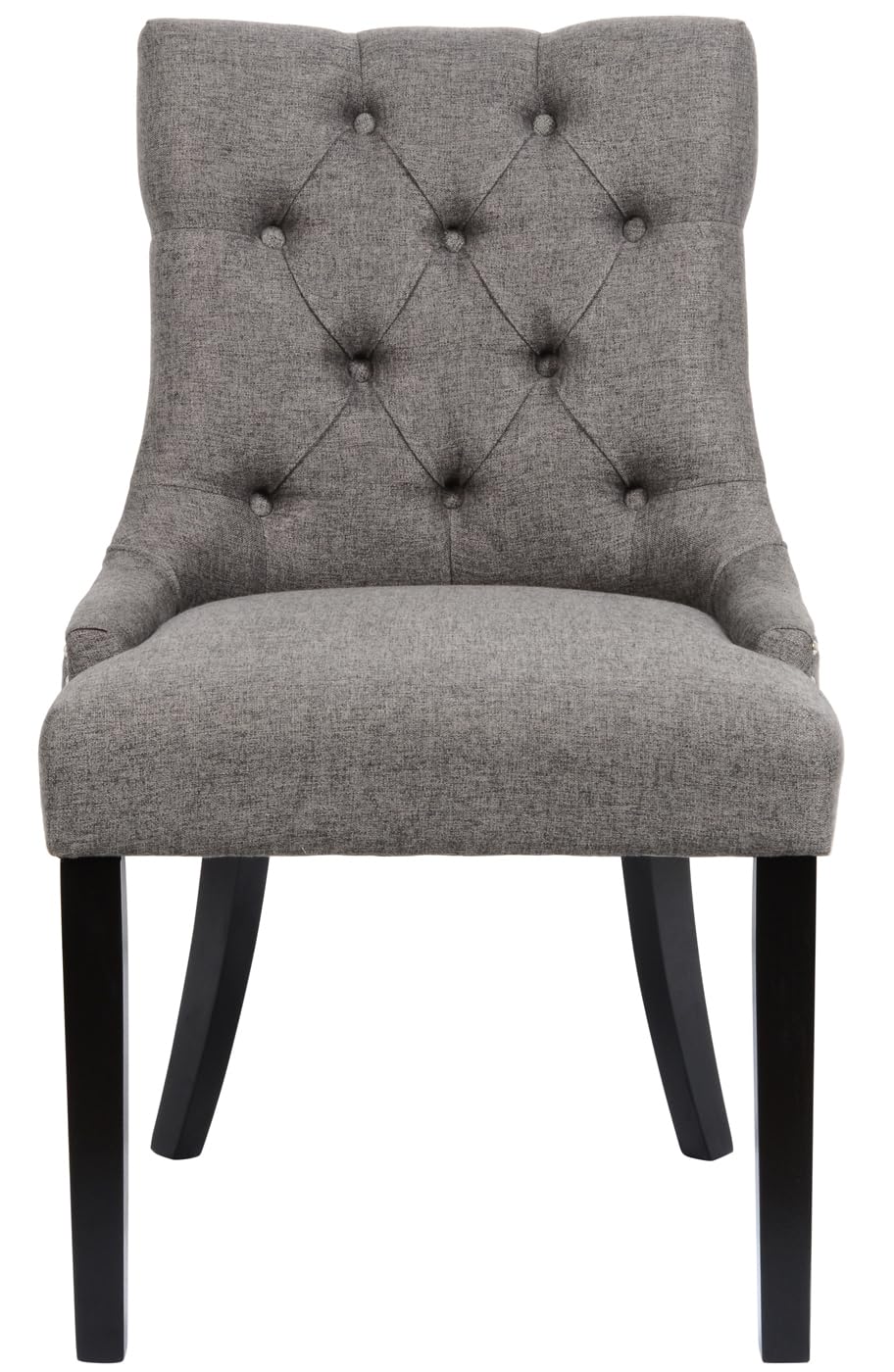 Modern Dark Grey Upholstered Dining Chairs Set of 2 - Tufted Fabric Kitchen Chairs with Black Wood Legs for Dining Room & Living Room Accent - Perfect for Home Decor, Family Gatherings and Dinner Parties