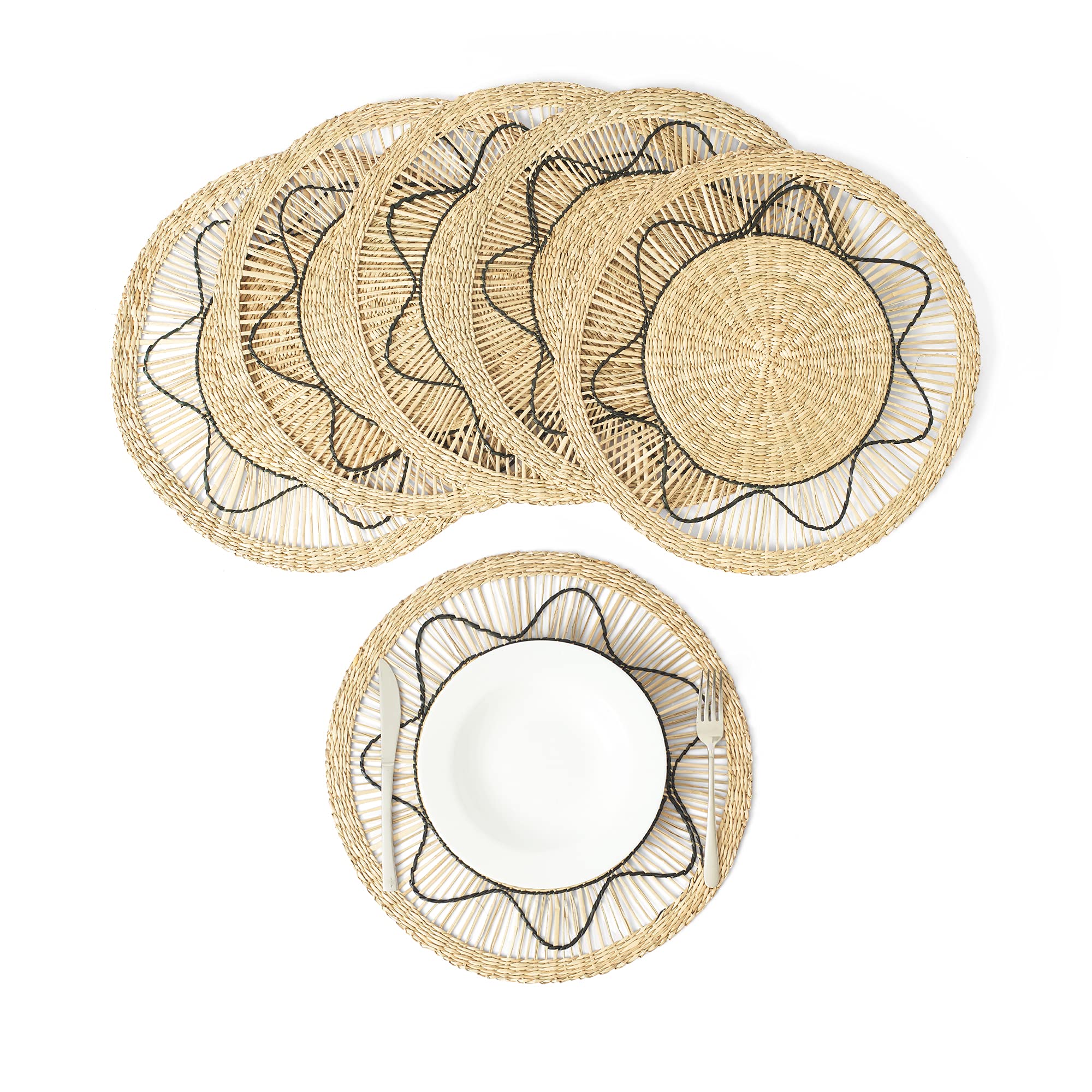 Artera Round Woven Placemats - Set of 6 Natural Wicker Seagrass Placemats | Handmade Braided Straw Placemats | Heat-Resistant & Non-Slip | Perfect for Dining Tables, Kitchen Countertops & Outdoor Entertaining (8-Inch Round)
