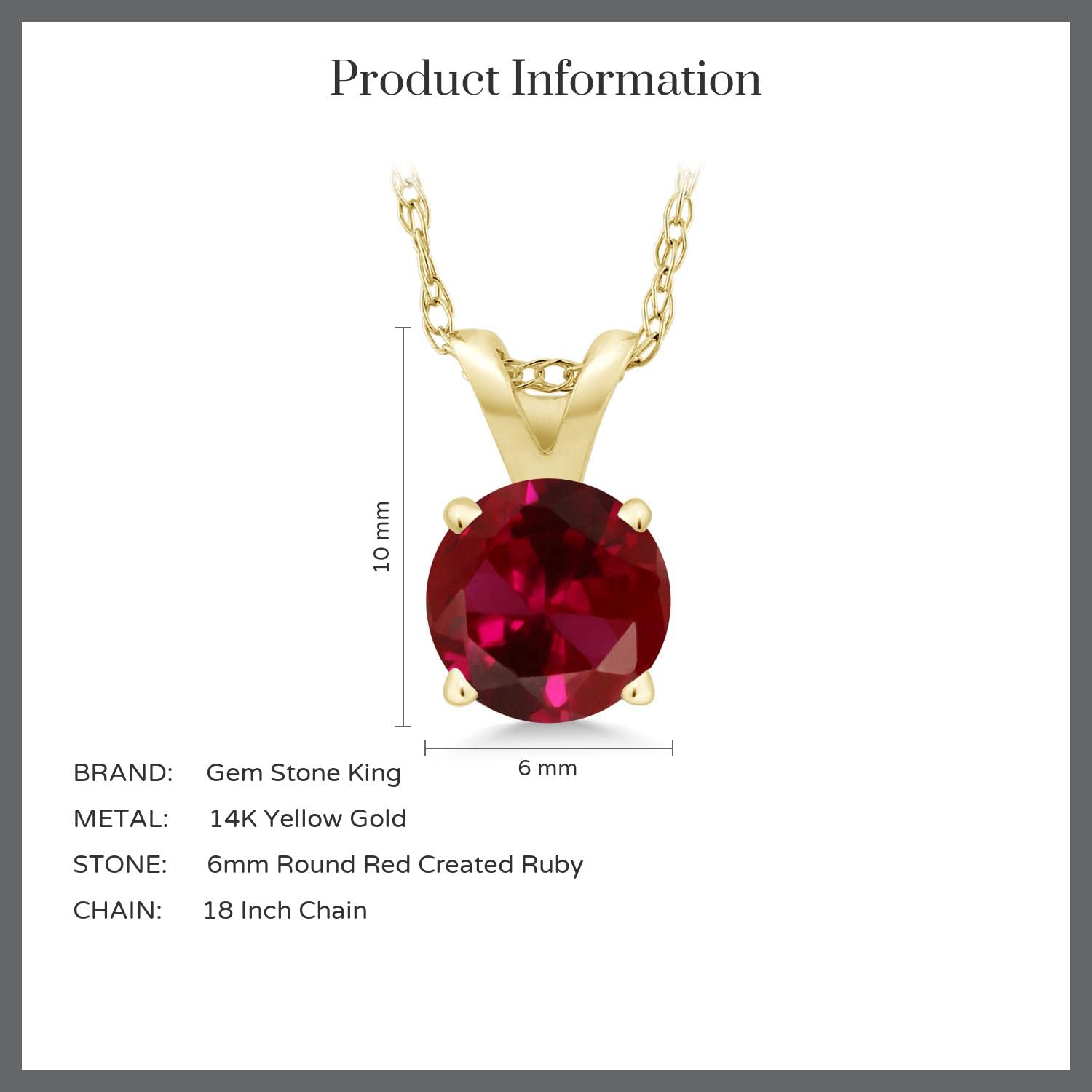 Gem Stone King Solid 14K Gold 6MM Round Birthstone Pendant Necklace for Women - 4-Prong Setting with 18 Inch Gold Chain | Elegant Jewelry Gift for Birthday, Anniversary & Special Occasions