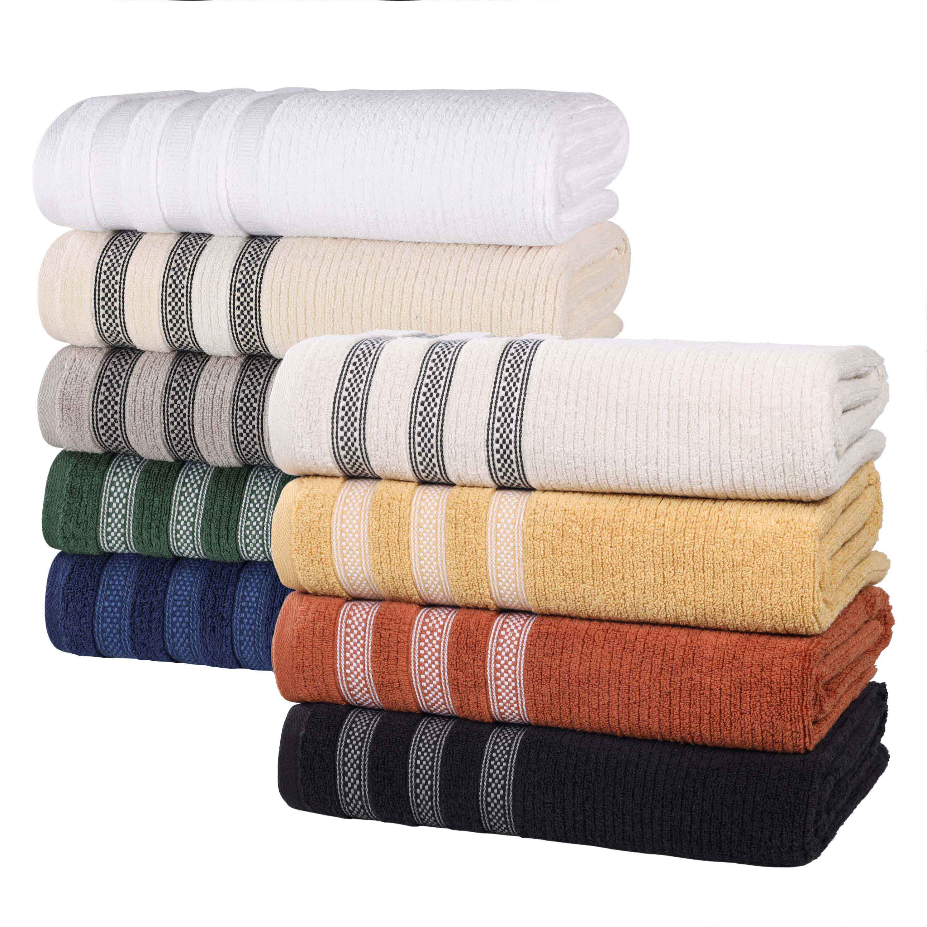 12-Pack Zero Twist Cotton Ribbed Geometric Border Plush Face Towels | Ultra Soft Bath & Hand Towels for Spa, Gym, Travel & Home Use