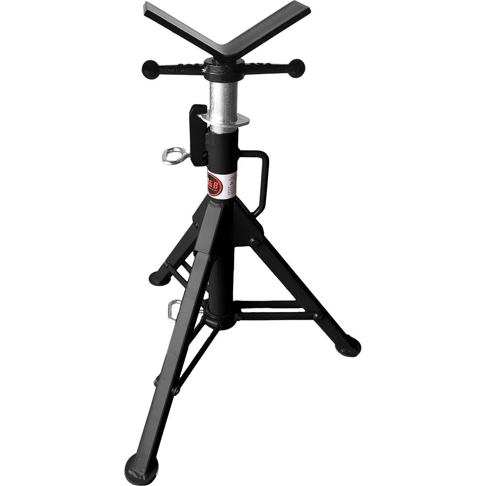 B&B Pipe Tools 3900 Folding Leg V Head Pipe Jack - Heavy Duty Adjustable Support for Plumbing, HVAC & Construction - Perfect for Pipe Installation, Repair & Maintenance Work
