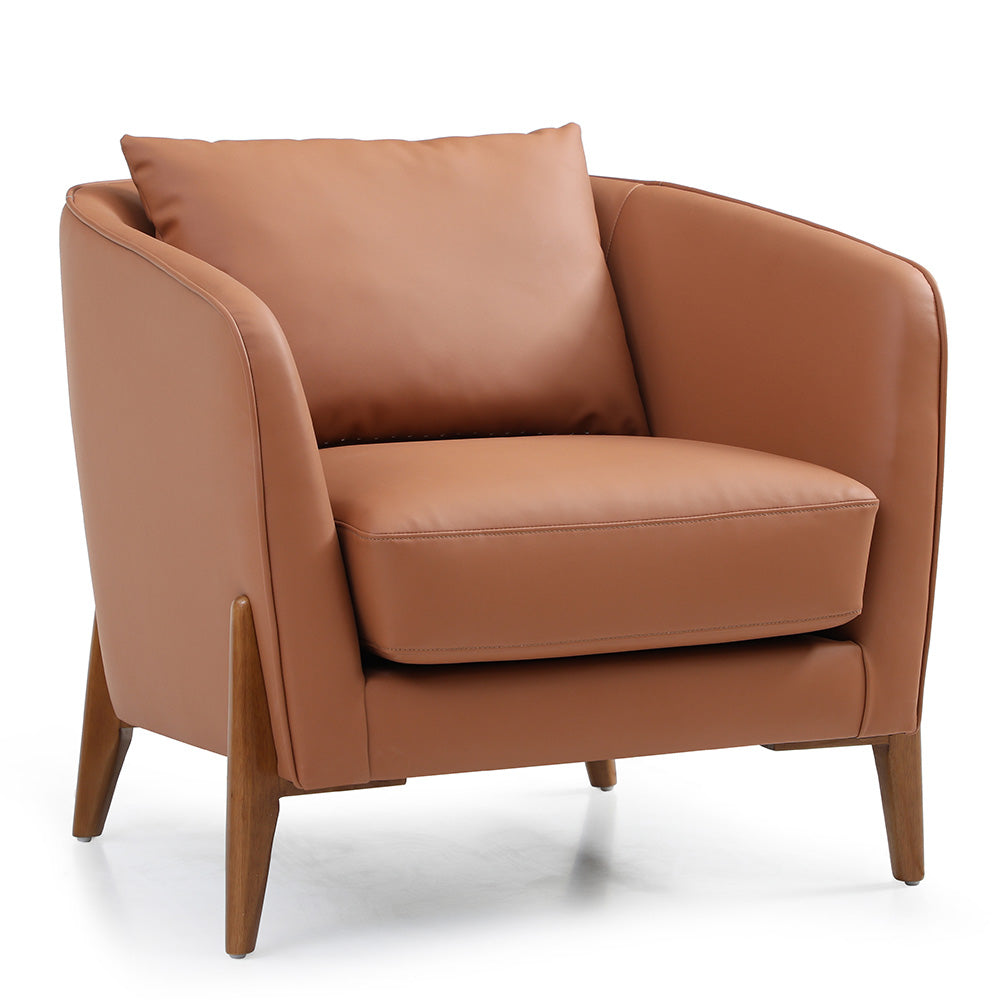 JUNO Lounge Chair in Tan & Walnut - Modern Mid-Century Accent Chair for Living Room, Bedroom, or Office - Comfortable Upholstered Lounge Seating with Walnut Wood Legs
